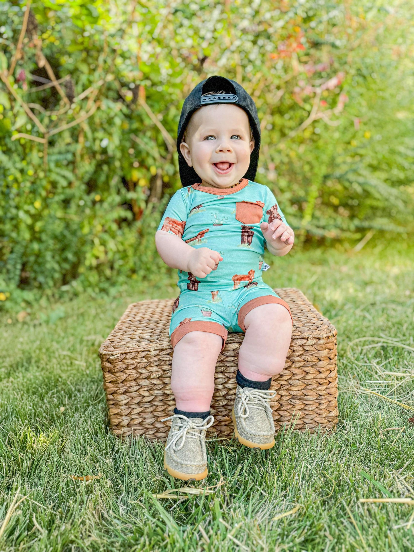 Teal Cow Bamboo Short Set