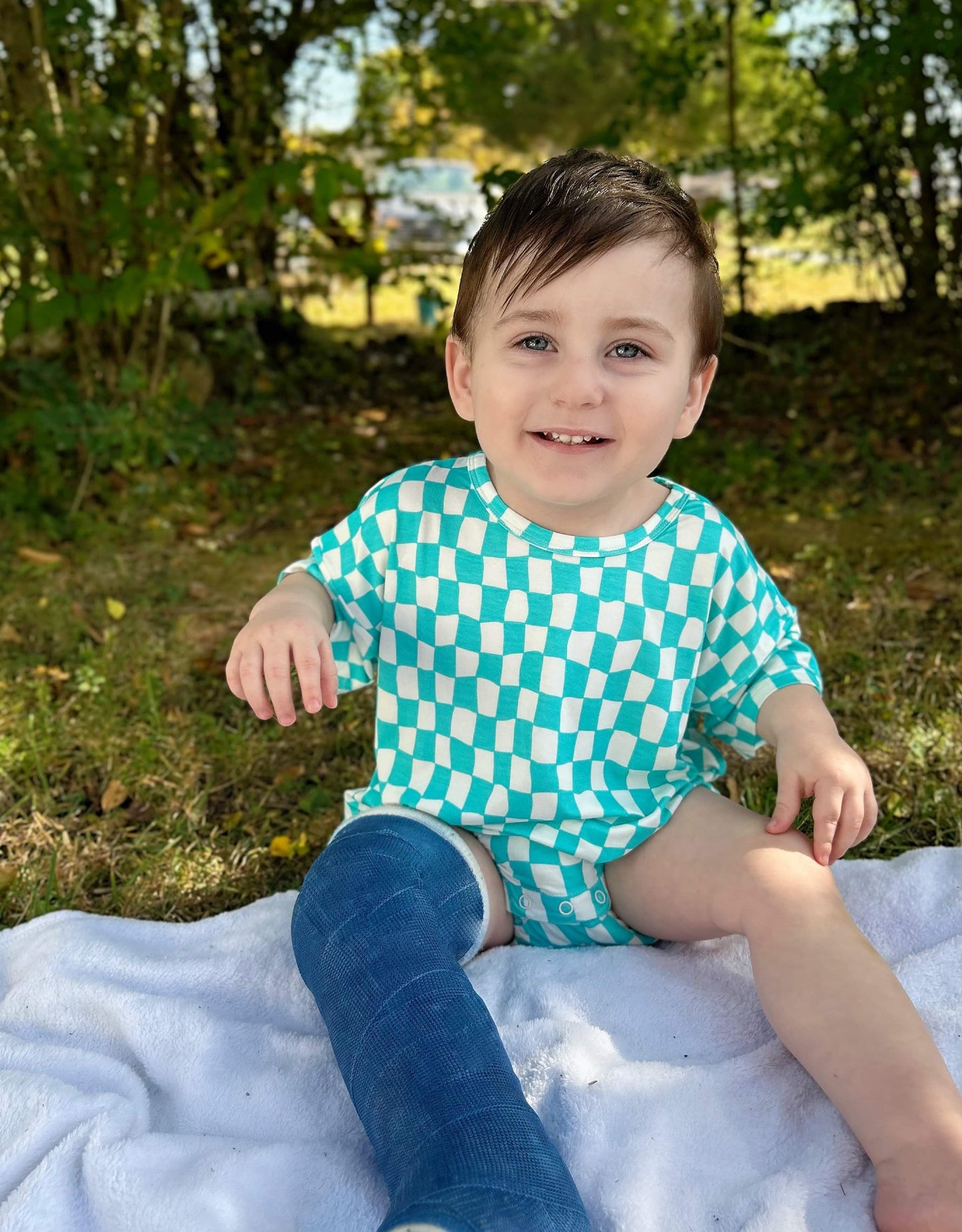 Wavy Checks Oversized Bamboo Romper