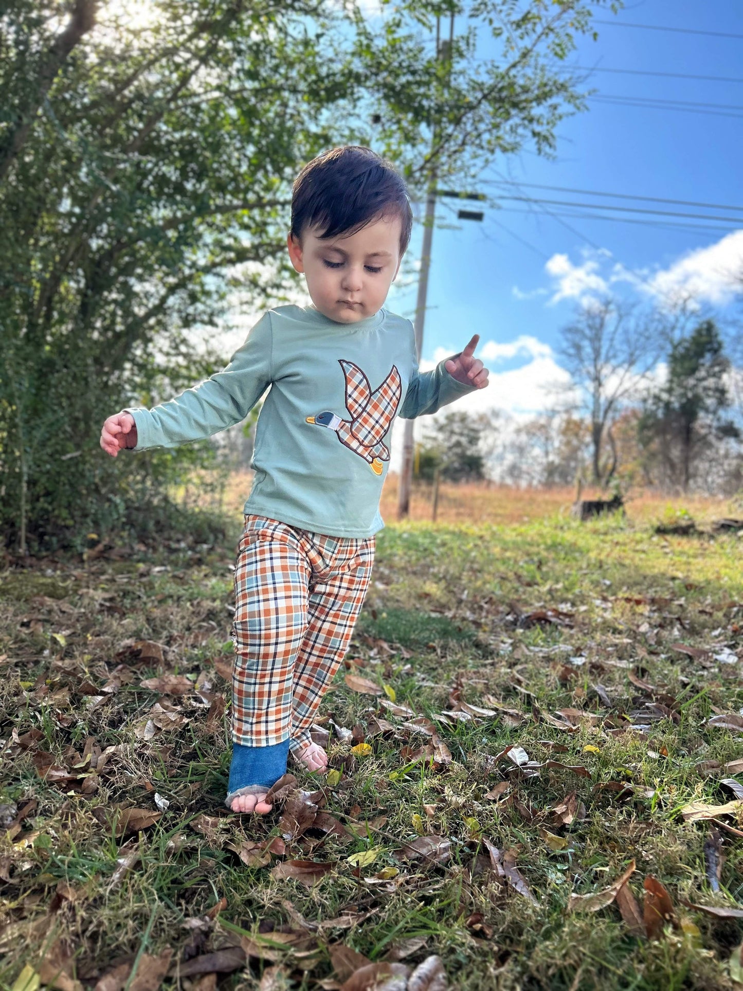 Sage Duck Boys Smocked Set