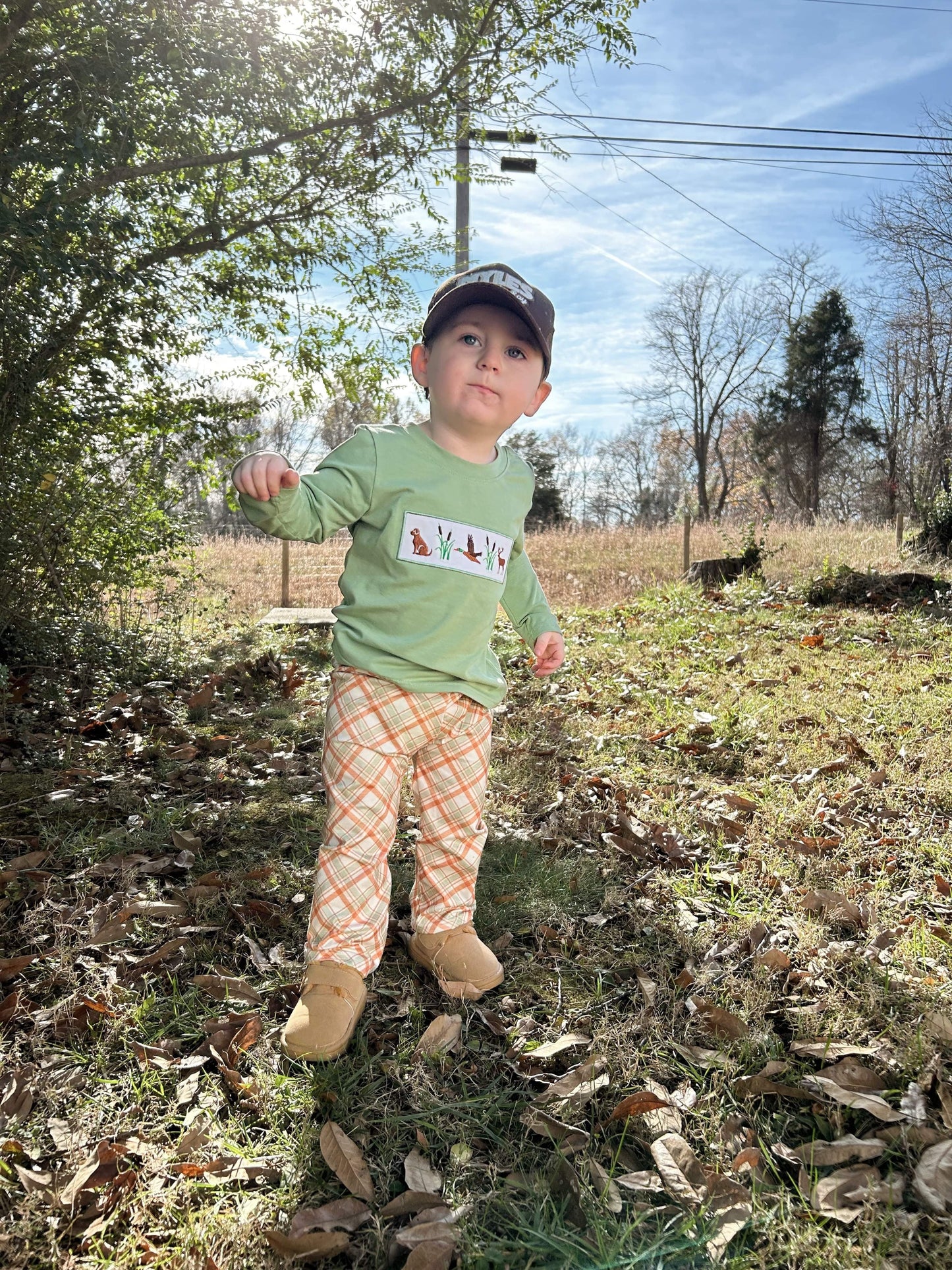 Green Hunting Boys Smocked Set