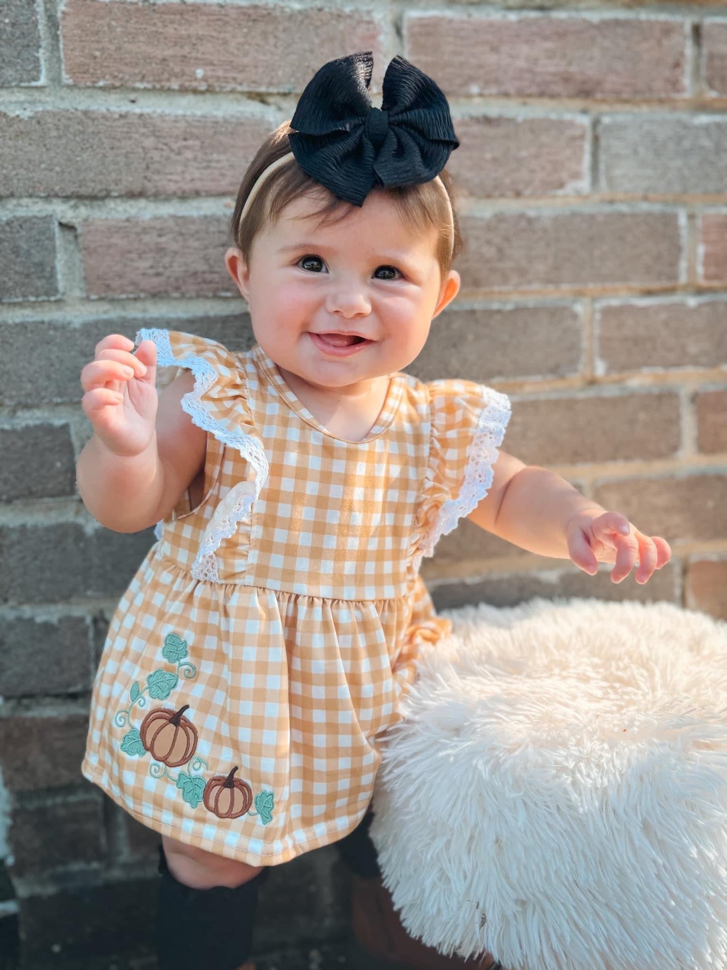 Mustard Plaid Pumpkin Smocked Bubble Romper (FINAL SALE)
