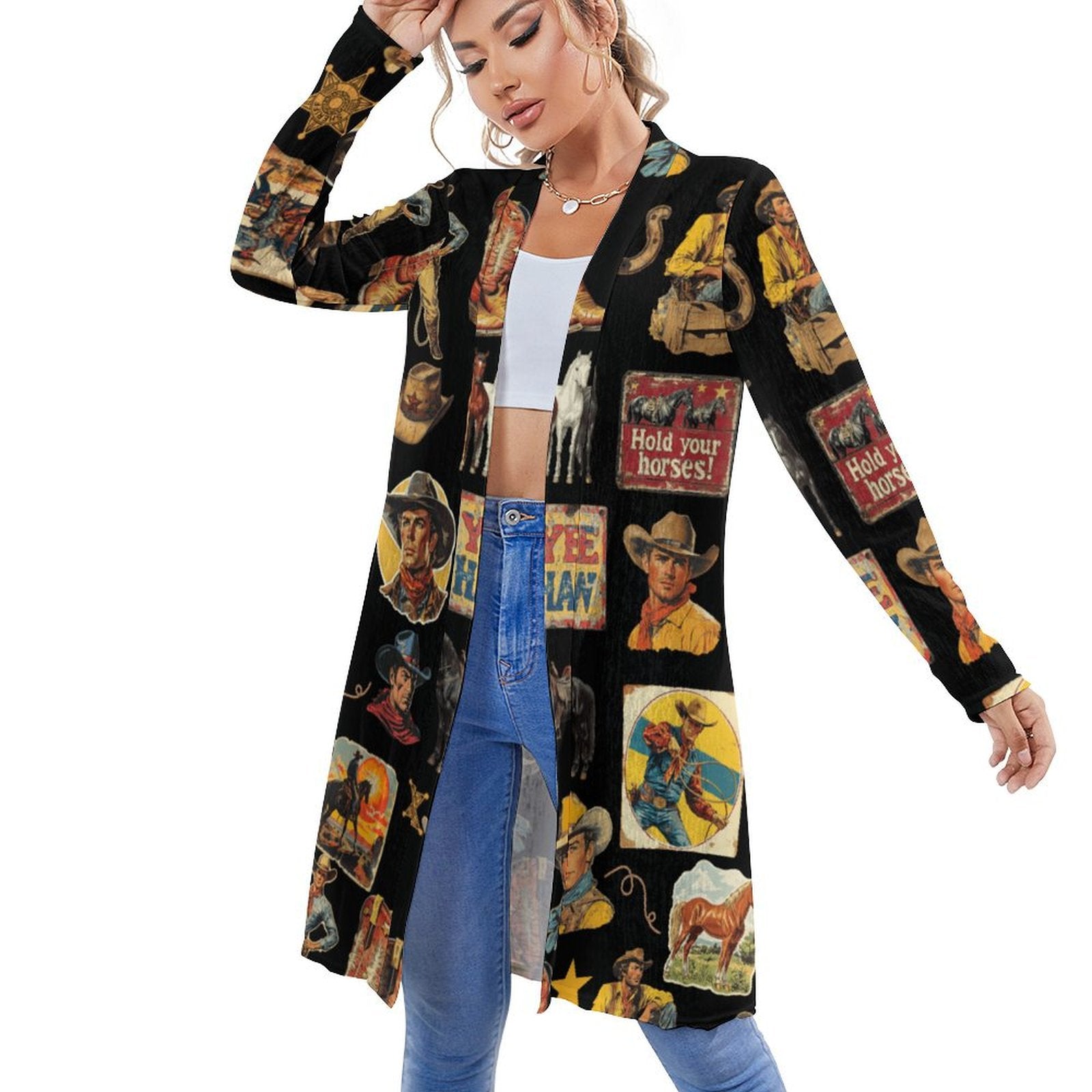 Vintage Cowboy Collage Western Lightweight Cardigan