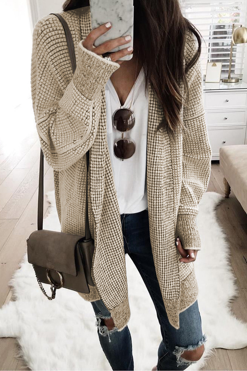 Knitted Open Front Cardigan