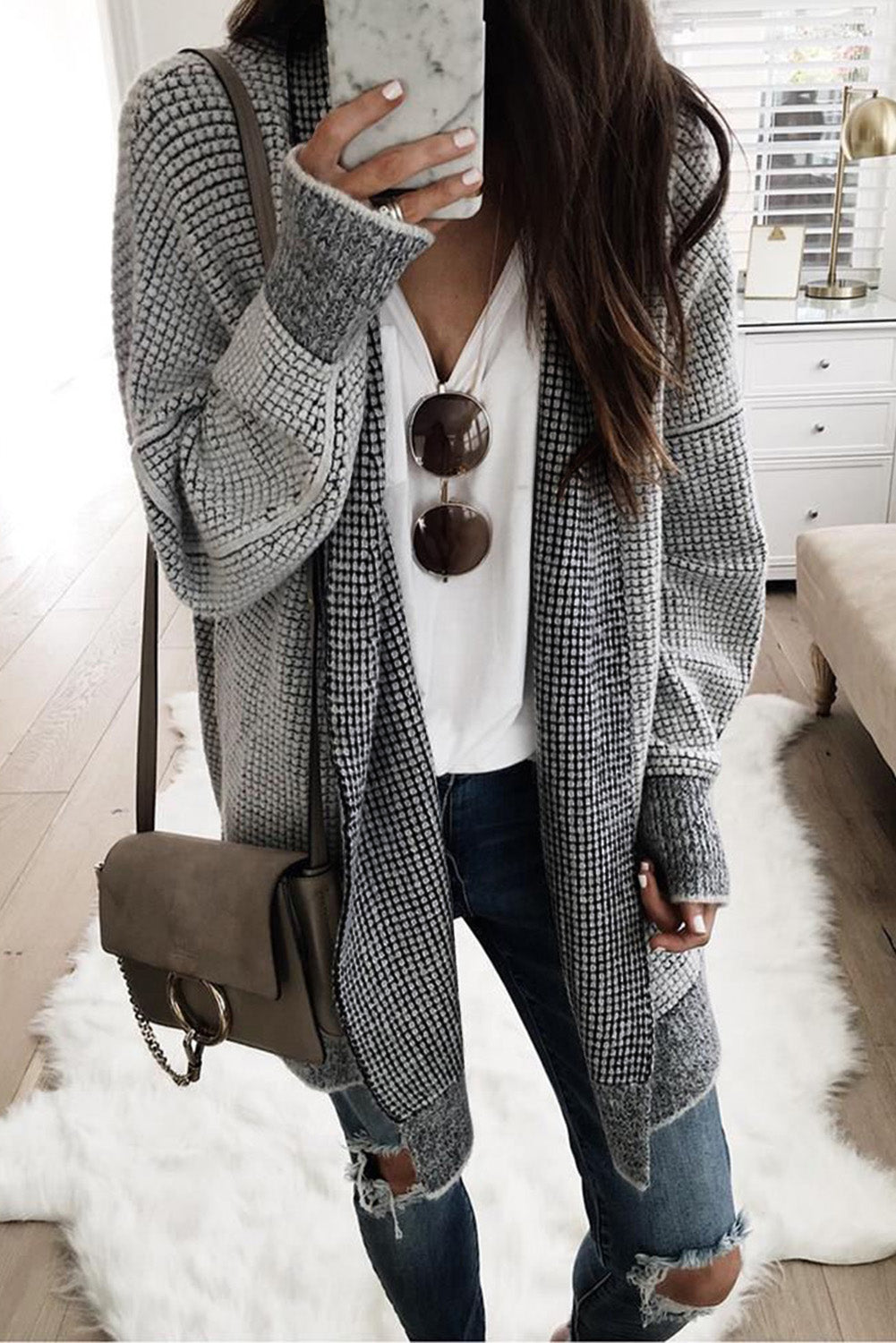 Knitted Open Front Cardigan