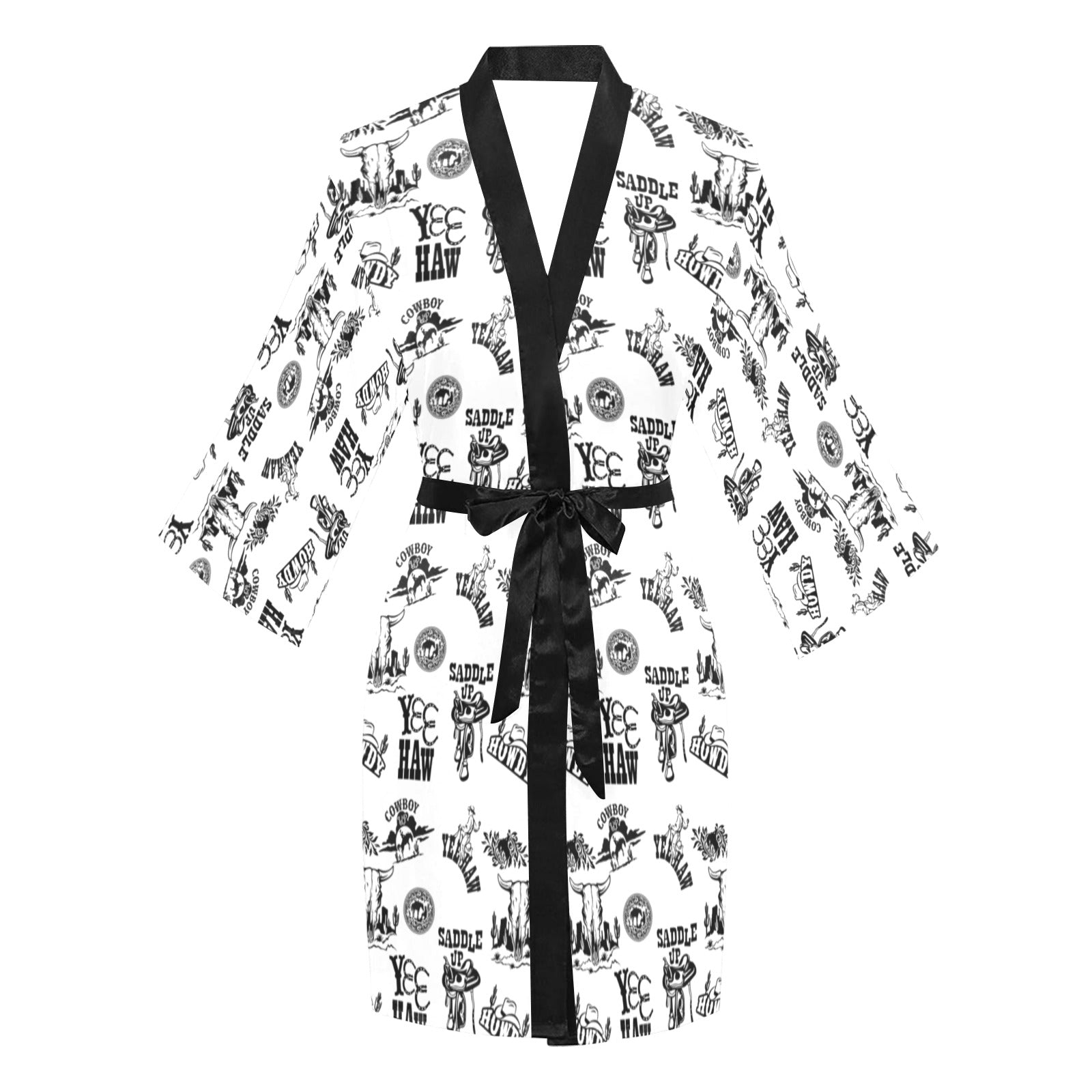 Cowboy Print Western Satin Kimono Robe