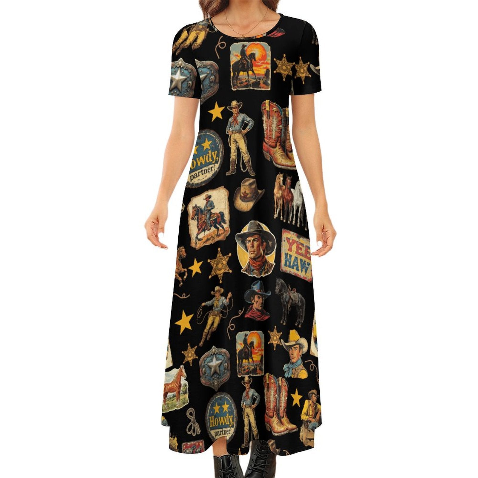 Vintage Cowboy Collage Western Dress