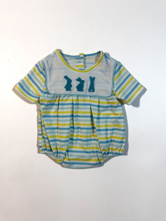 Blue Striped Bunny Smocked Bubble Romper