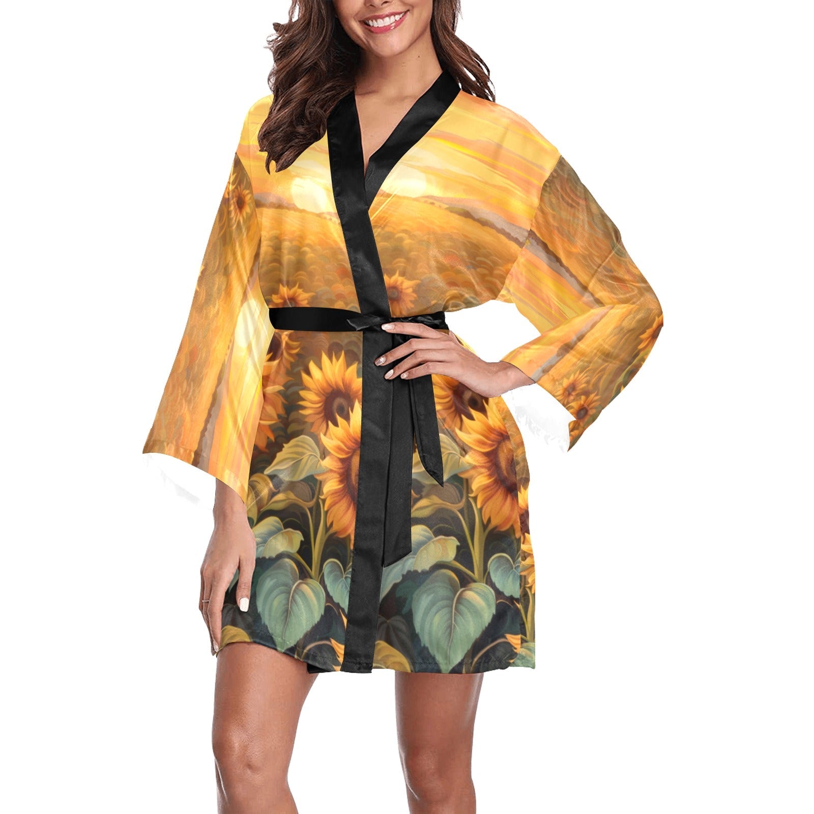Sunflower Field Women's Lounge Kimono Robe