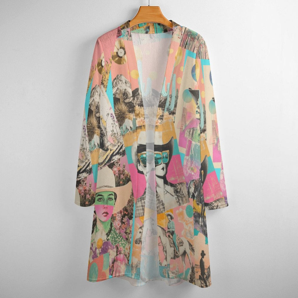 Baha Ranch Retro Pop Western Collage Lightweight Cardigan