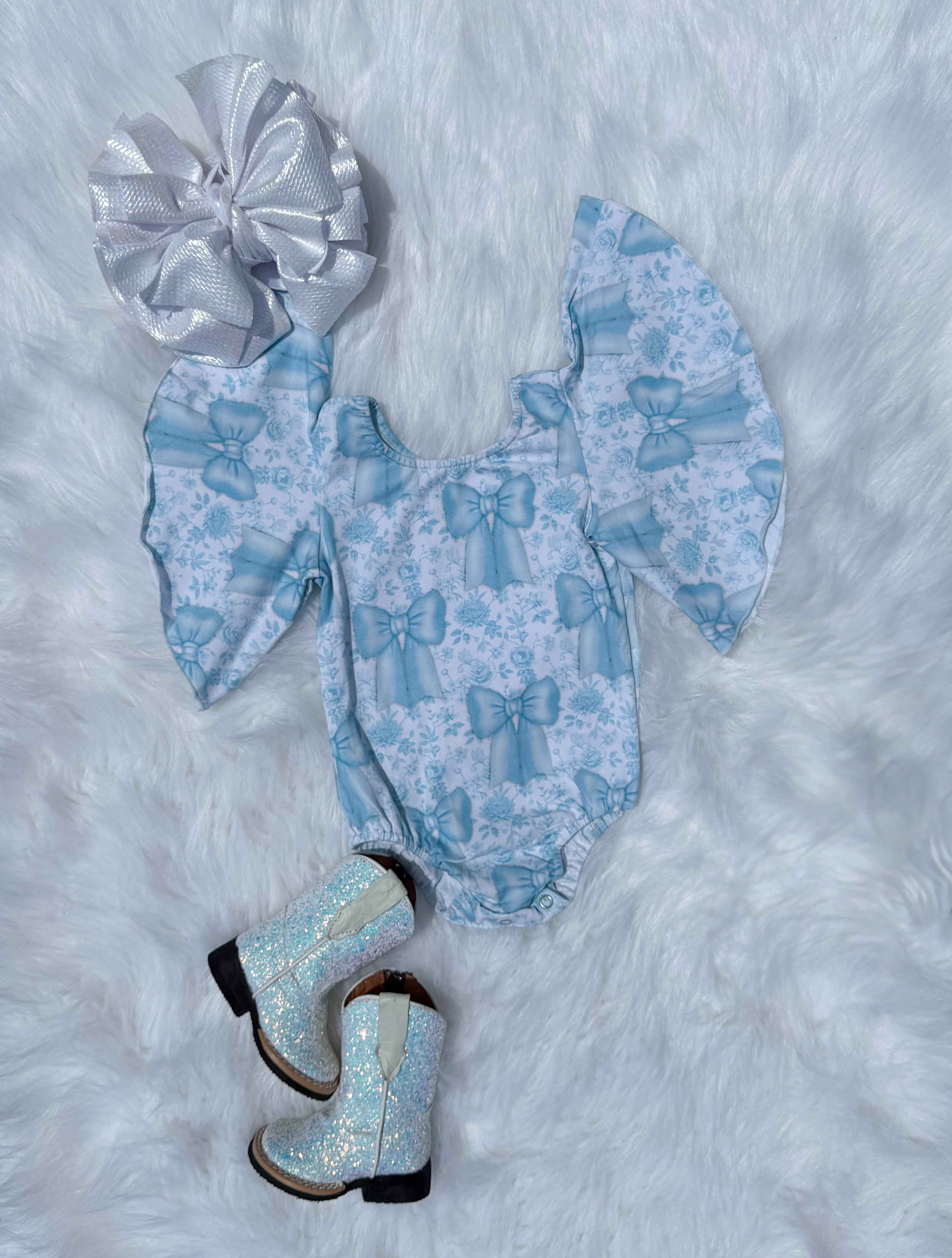 Blue Bows Flutter Sleeve Leo