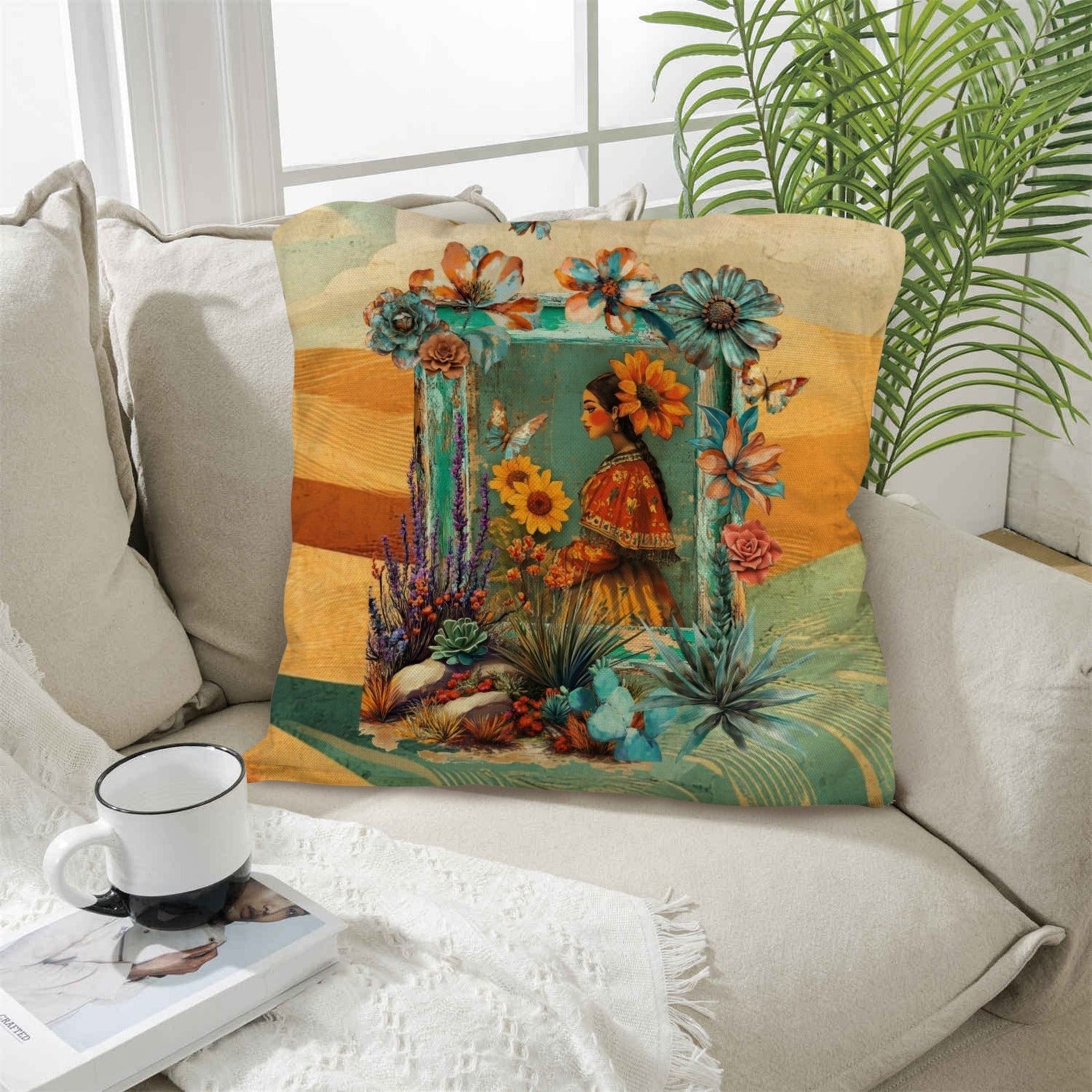 Colores de Mexico Fantasia Throw Pillow Case 18x18inch Made In America