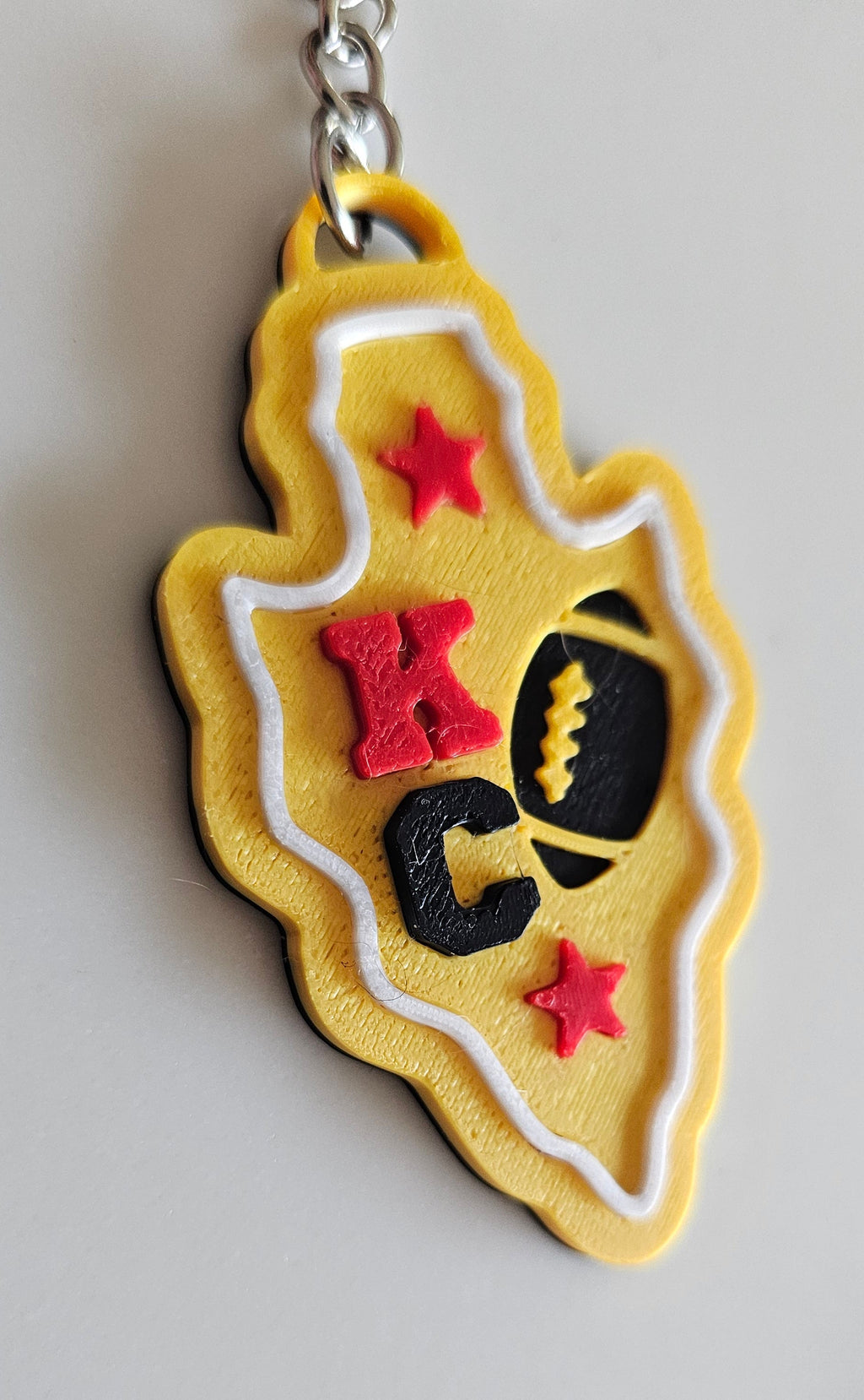 Set of 3 3D Print Chiefs Arrowhead Kc Kansas City Football Keychains Made in America