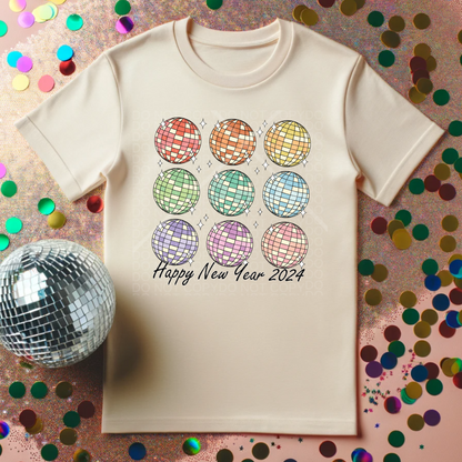 Happy New Year Stacked Discoball T-Shirt or Crewneck Sweatshirt
