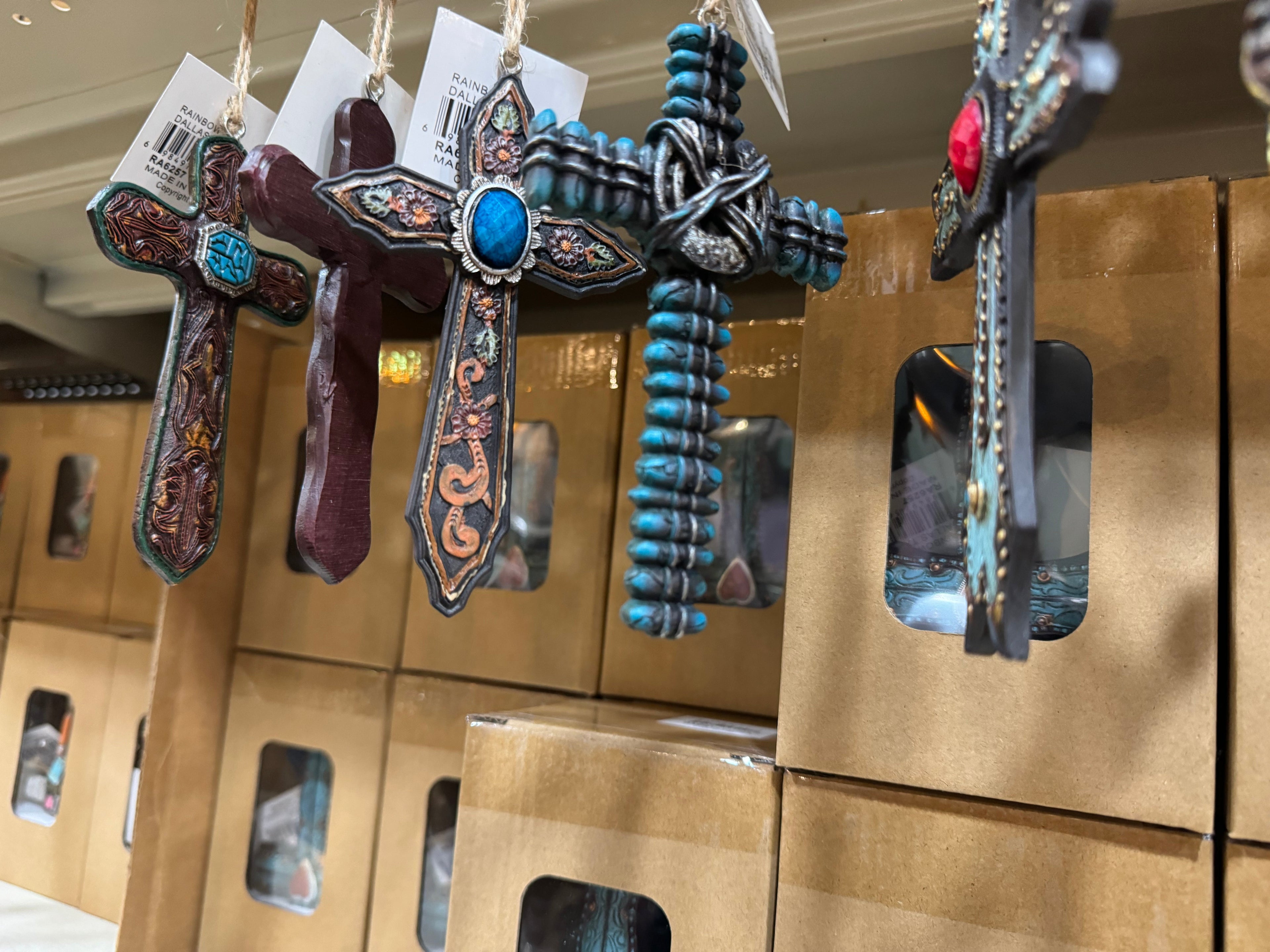 Set of 6 Turquoise Western Cross Ornaments RA6257