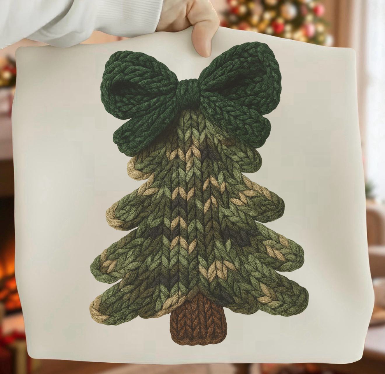 Chunky Knit Christmas Tree Bow Shirt – Graphic Tee, Long Sleeve & Crewneck