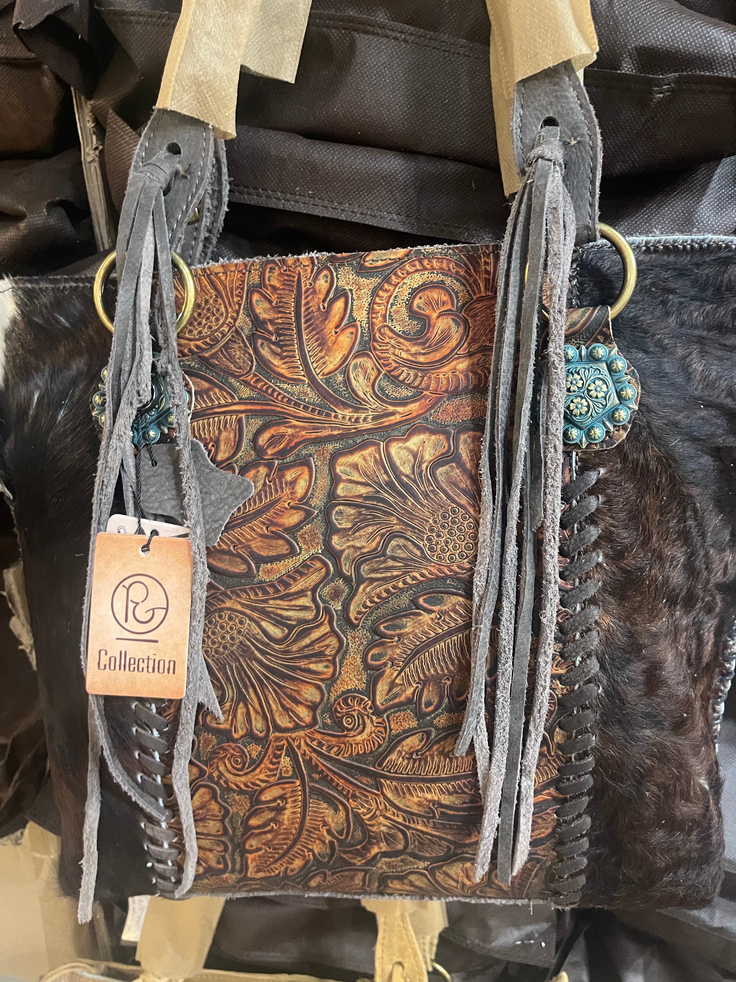 Tooled Floral Cowhide Shoudler Bag Purse