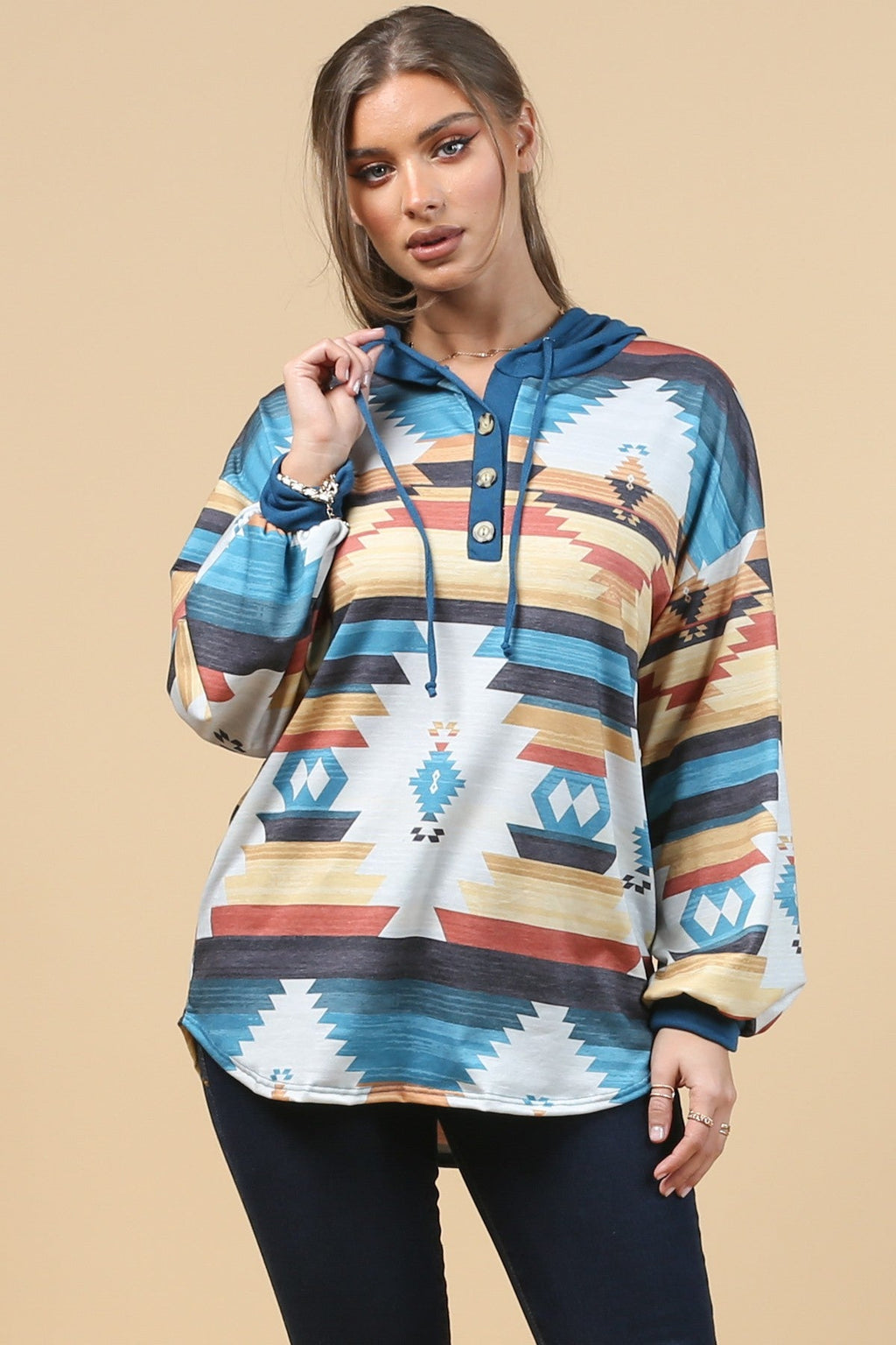 Blue Mountain Turquoise Aztec Lightweight Hoodie Made in America