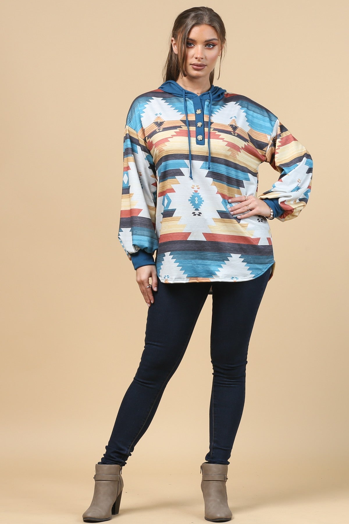 Blue Mountain Turquoise Aztec Lightweight Hoodie Made in America