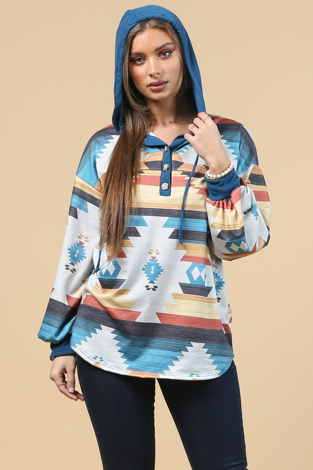 Blue Mountain Turquoise Aztec Lightweight Hoodie Made in America