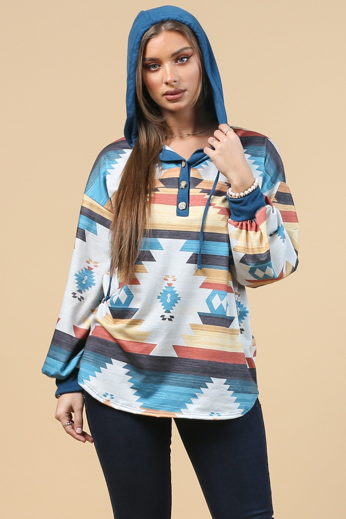 Blue Mountain Turquoise Aztec Lightweight Hoodie Made in America