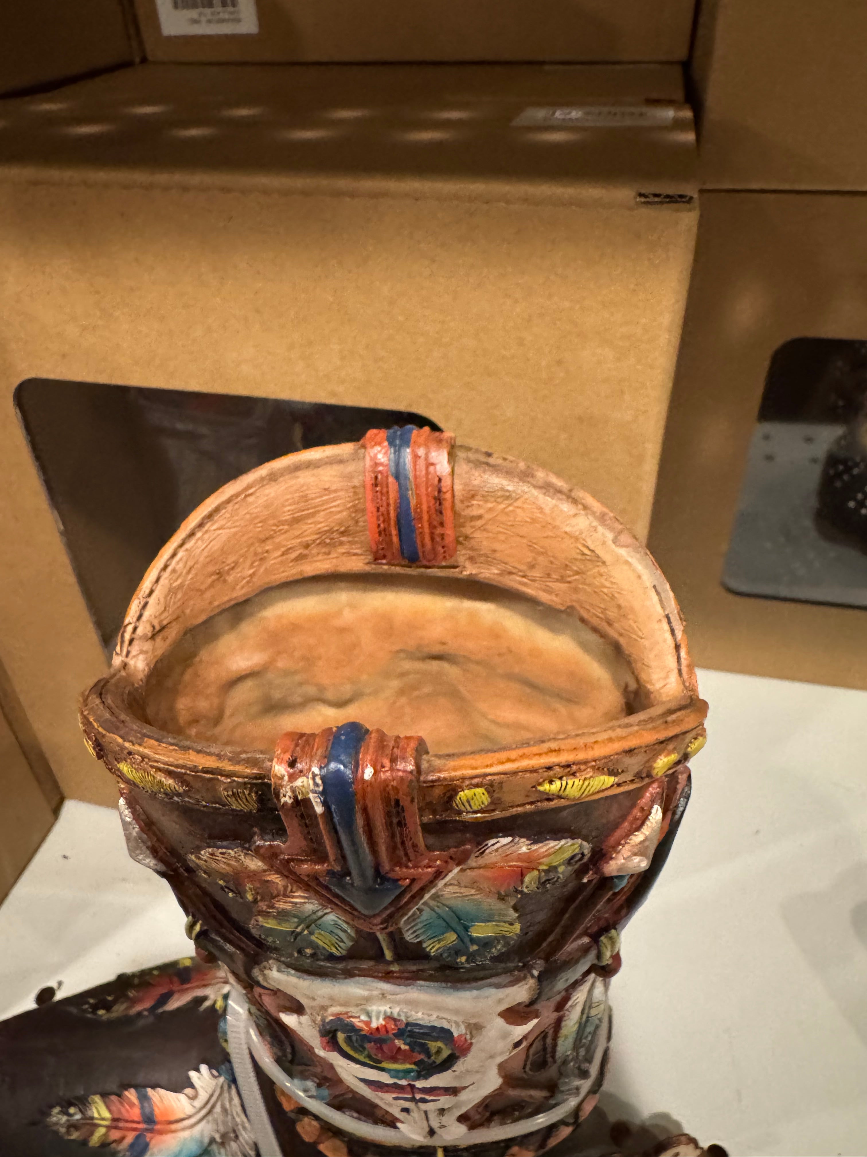 RA4922 Native Feather Cowskull Boot Vase