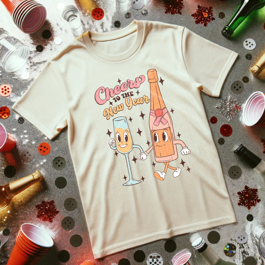 Cheers to the New Years Champagne Glass and Bottle T-Shirt or Crewneck Sweatshirt