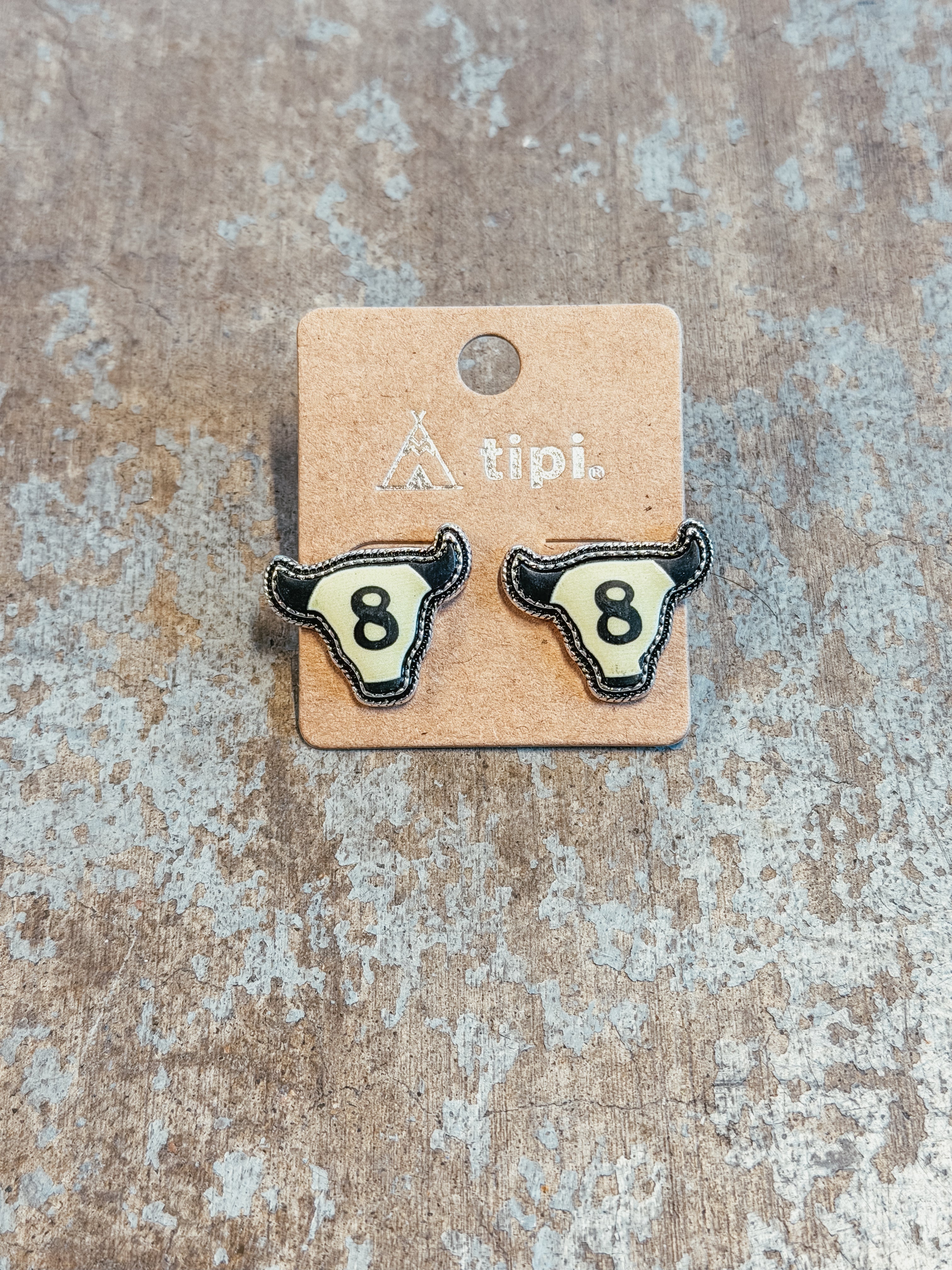 8 Ball Longhorn Ring & Stud Earring Set – Western Lucky 8 Matching Set