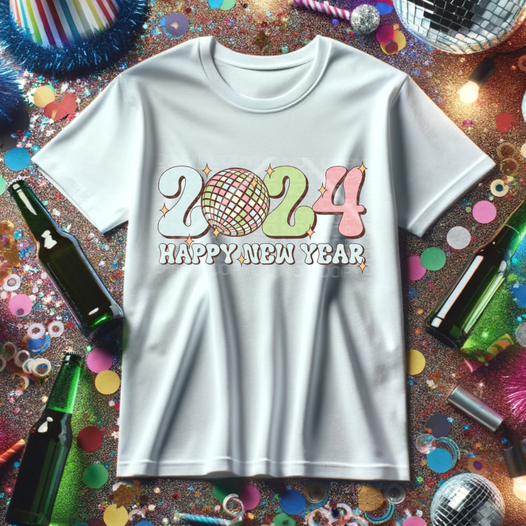 2024 Disco Ball Happy New Year T-Shirt or Crewneck Sweatshirt