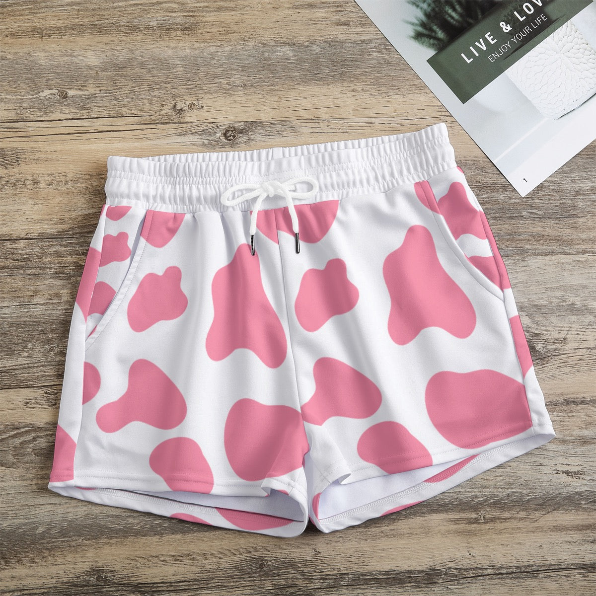 Pink Cow print All-Over Print Women's Casual Shorts
