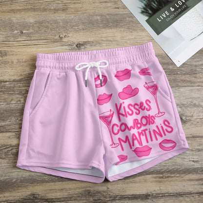 Kisses cowboys & martinis All-Over Print Women's Casual Shorts