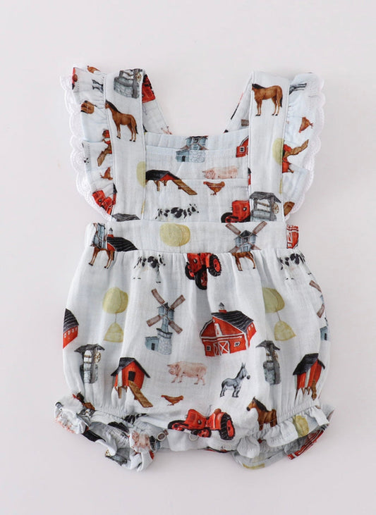Muslin Ruffle Farm Romper