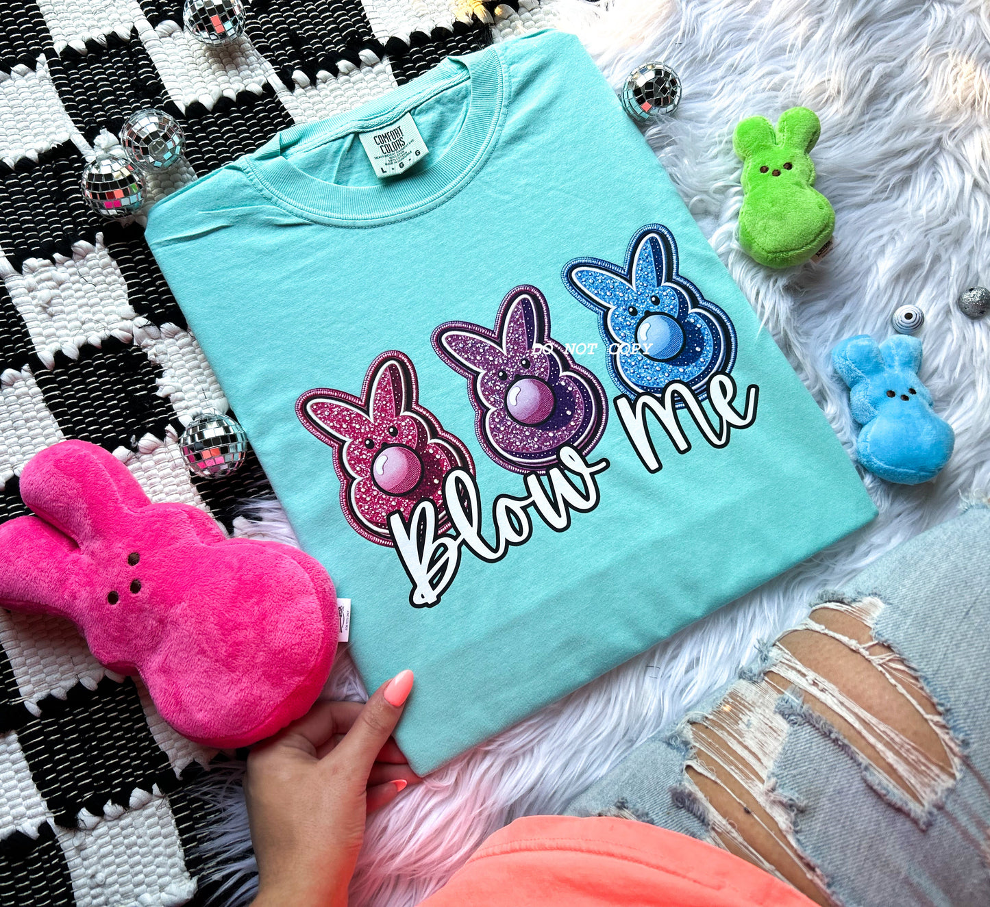 Blow Me Easter Edition Faux Embroidery Comfort Colors Tee