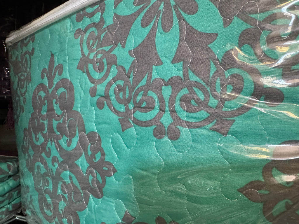 Teal Damask Bedding Set
