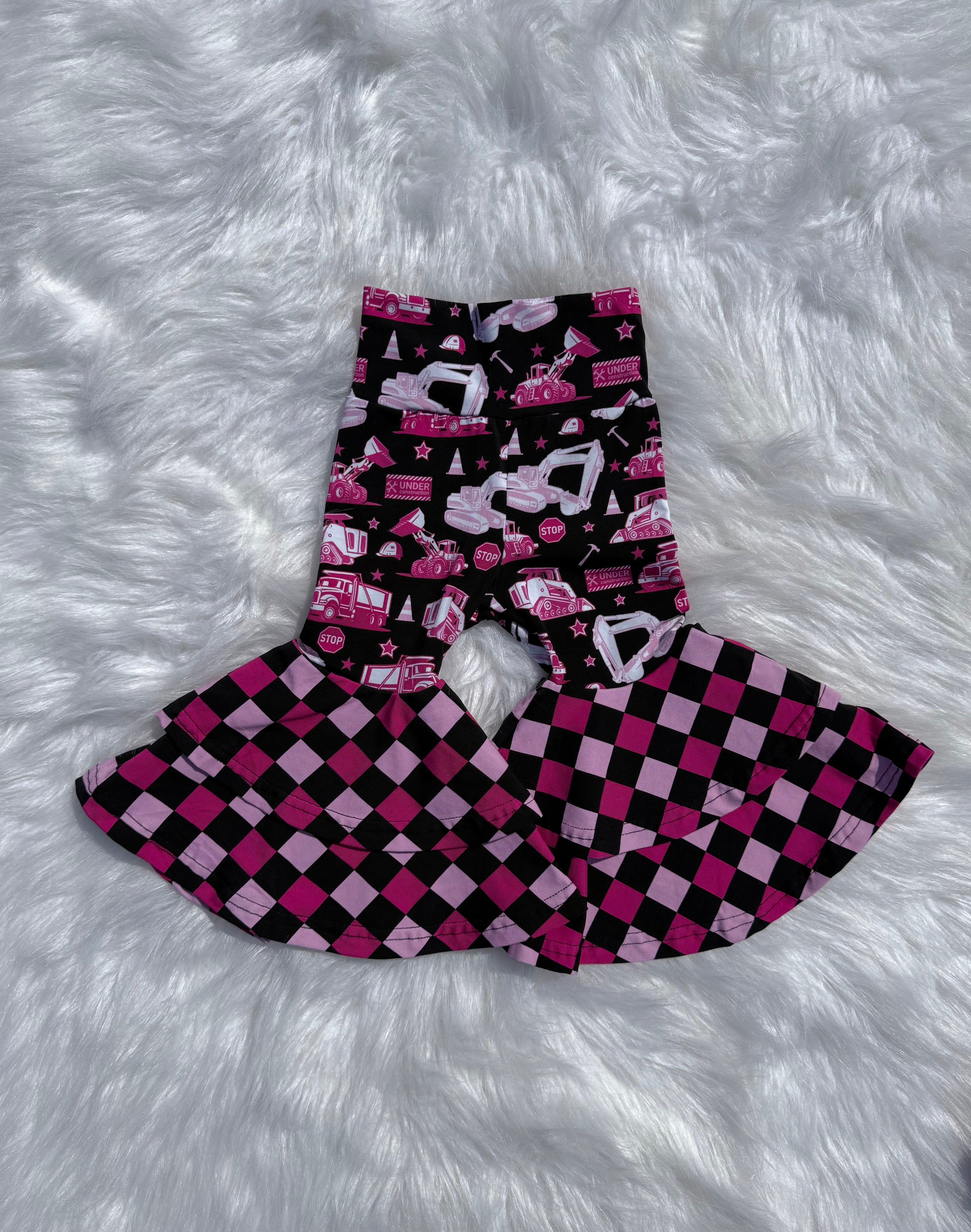 Pink Under Construction Double Bell Bottoms