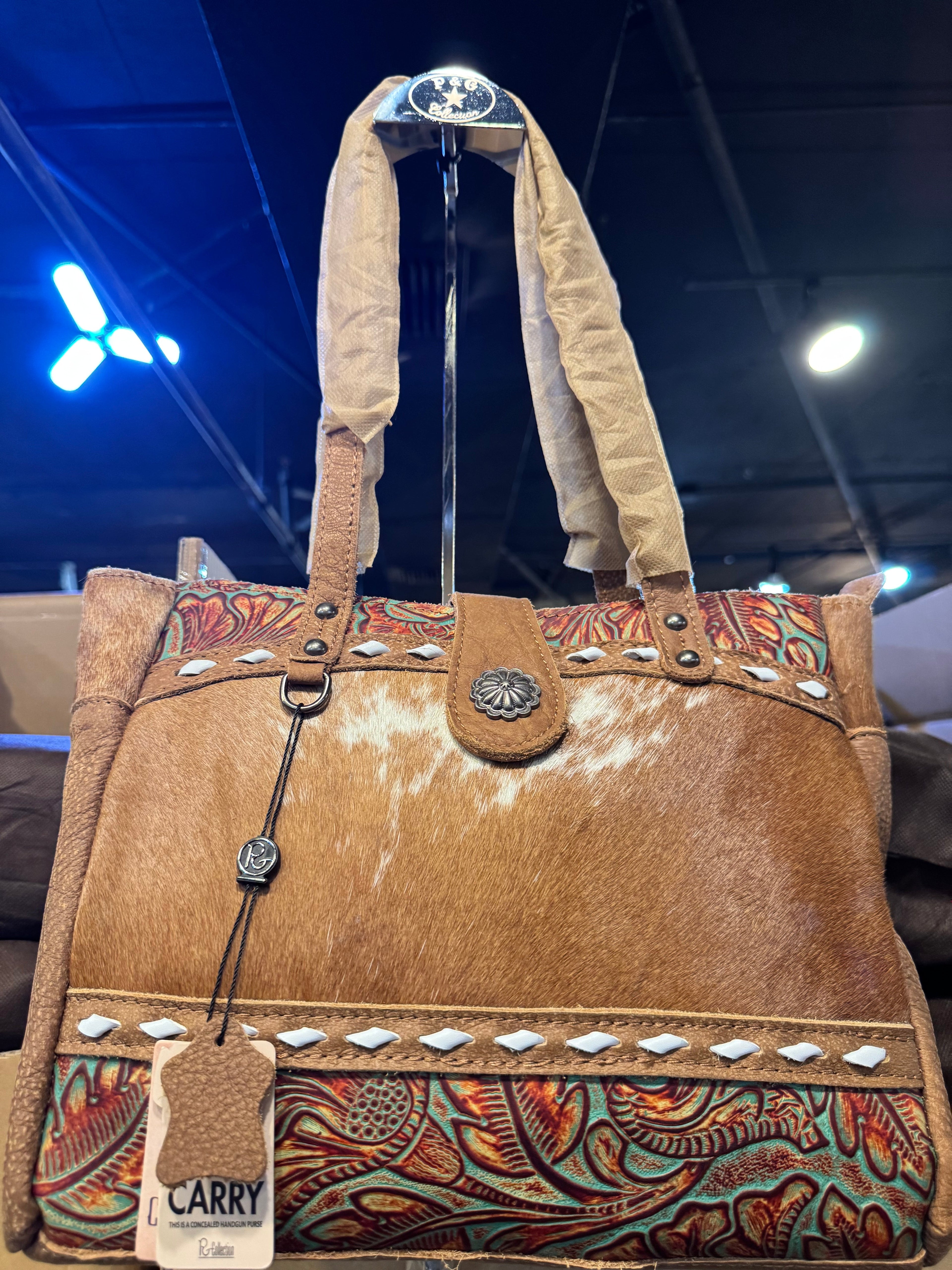 BA2830 Concho Cowhide Tooled Leather Handbag Purse