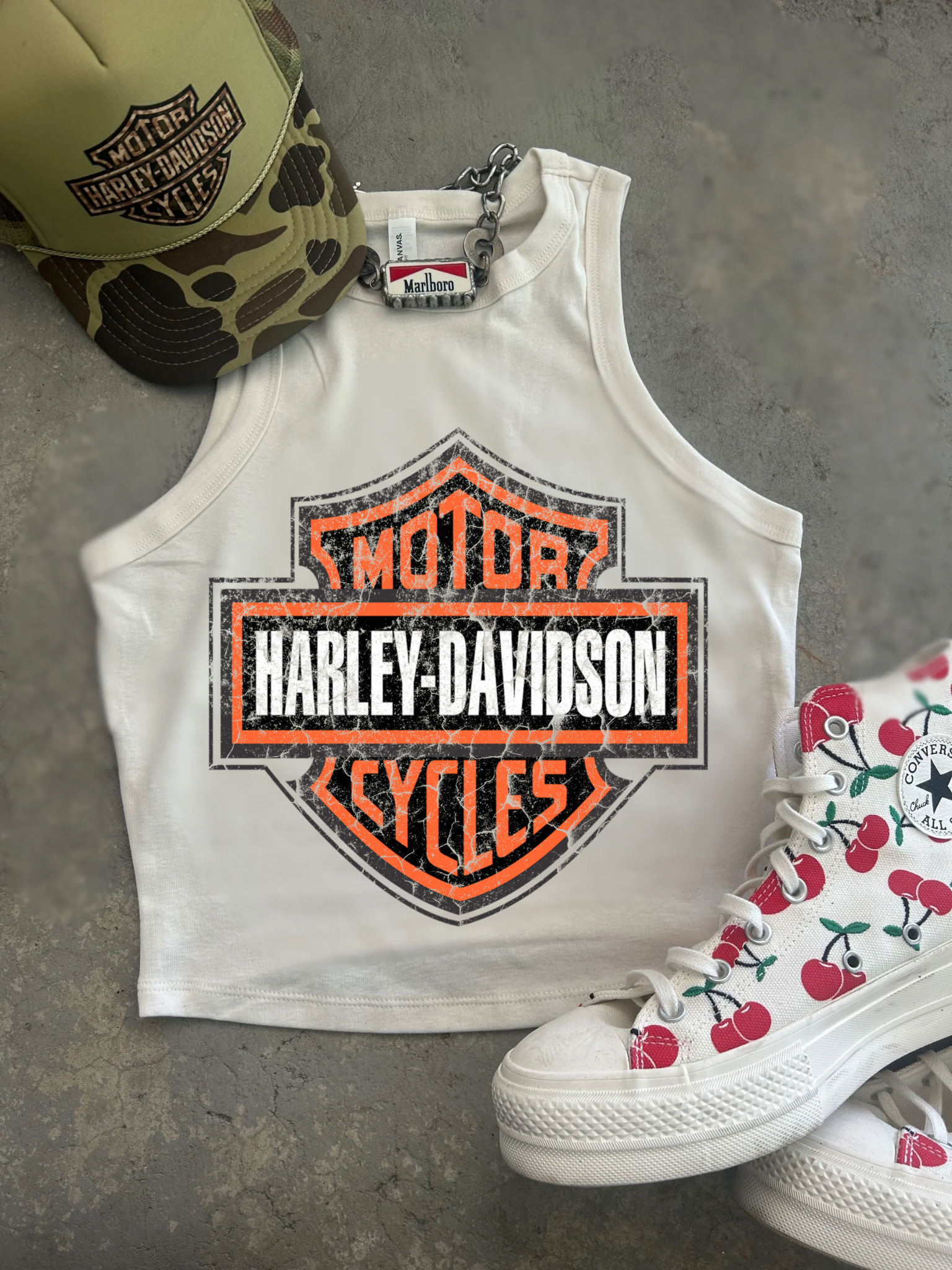 Distressed HD Ribbed Racer Tank