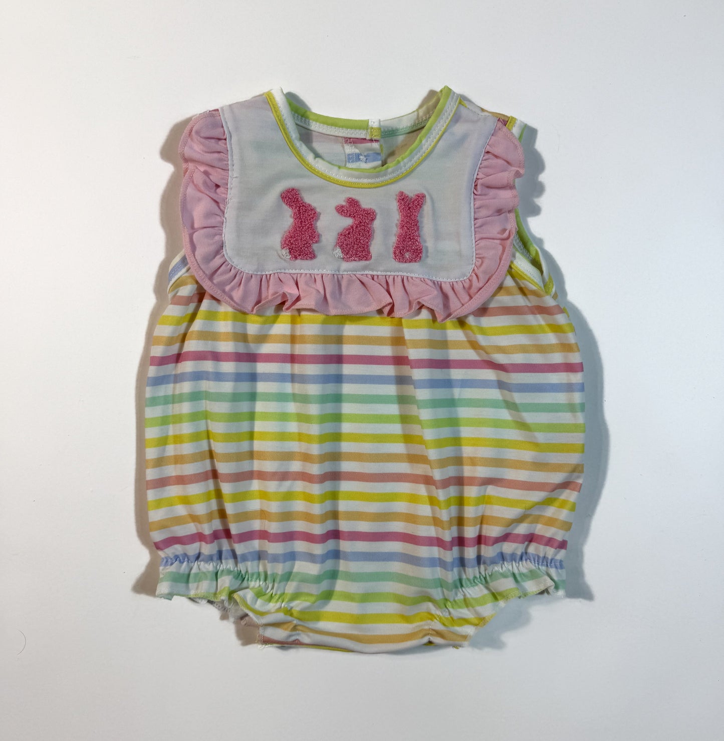 Striped Bunny Smocked Bubble Romper