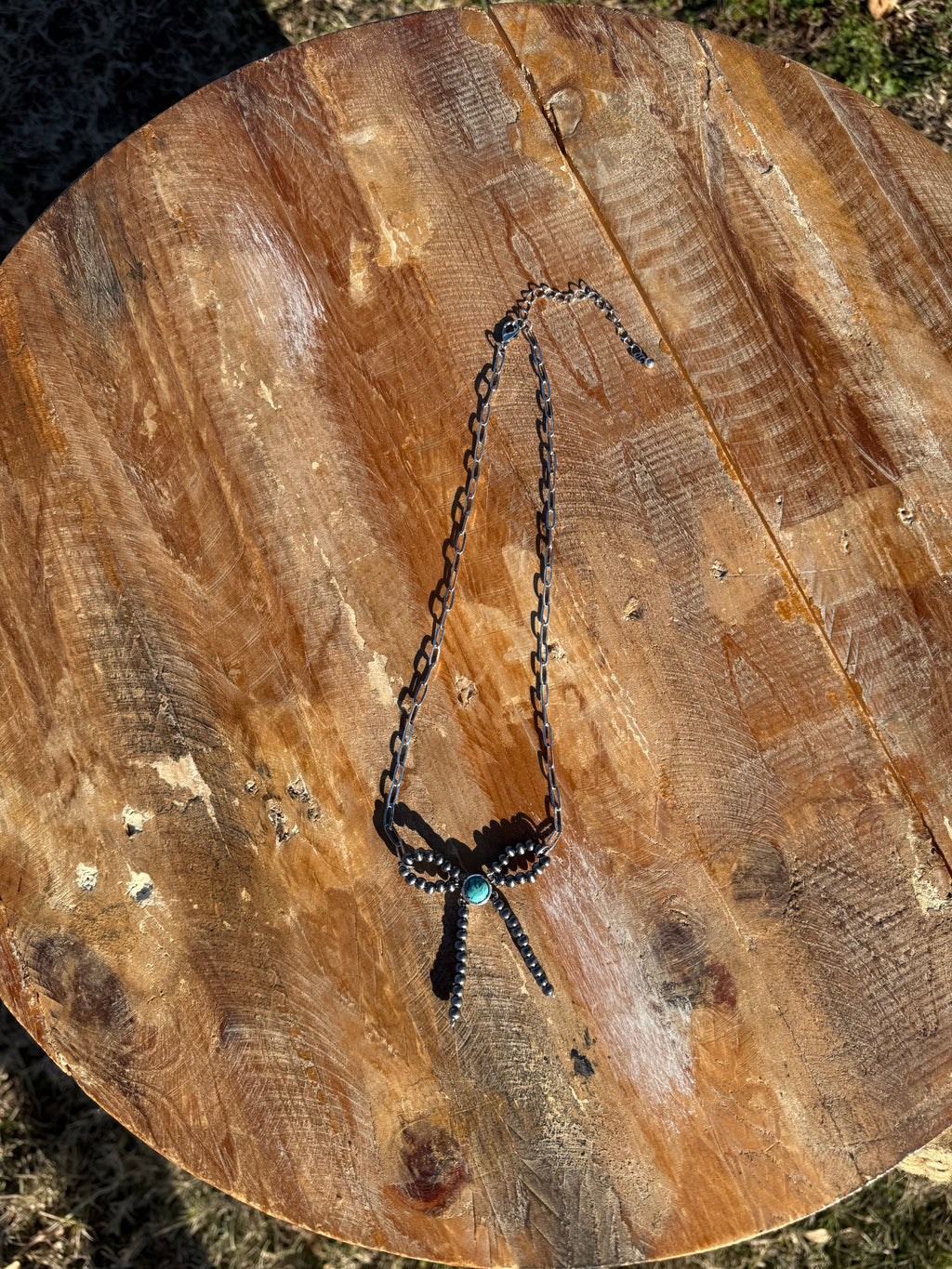 Turquoise Stone Beaded Bow Necklace