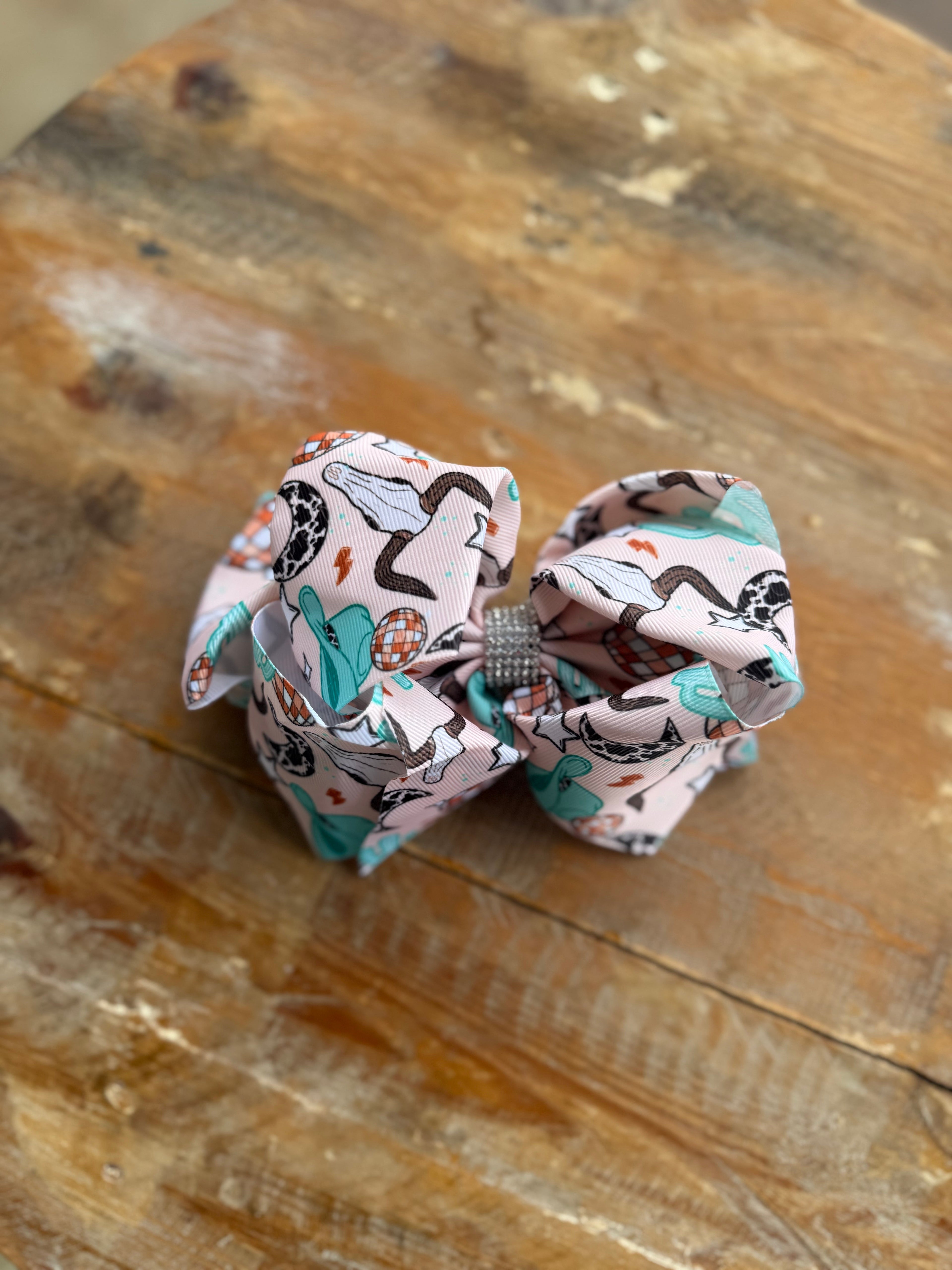 Printed 7.5 inch bedazzled hair bows