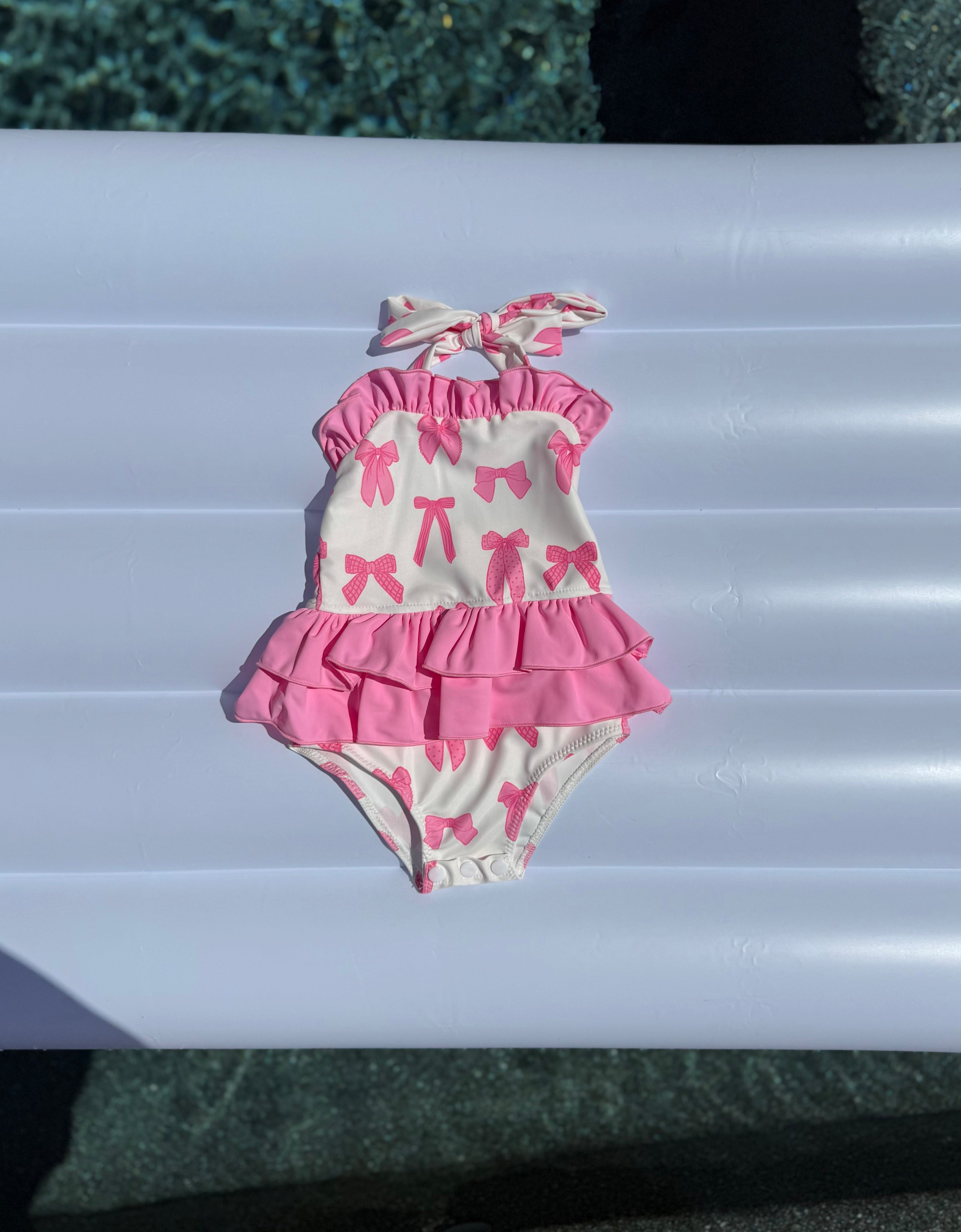 Pink Bows Ruffled Swim Suit