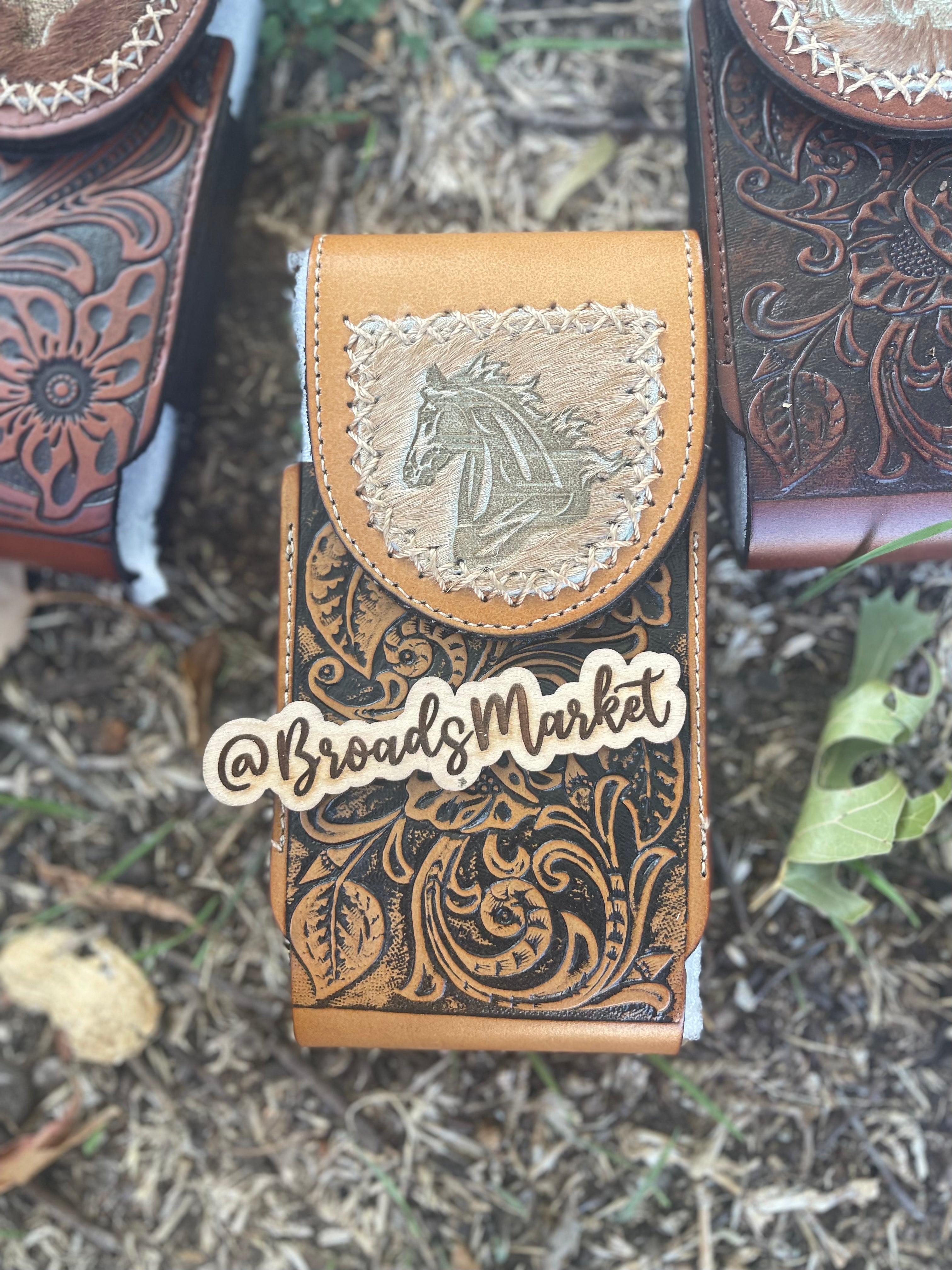Tooled Leather Belt Phone Holders