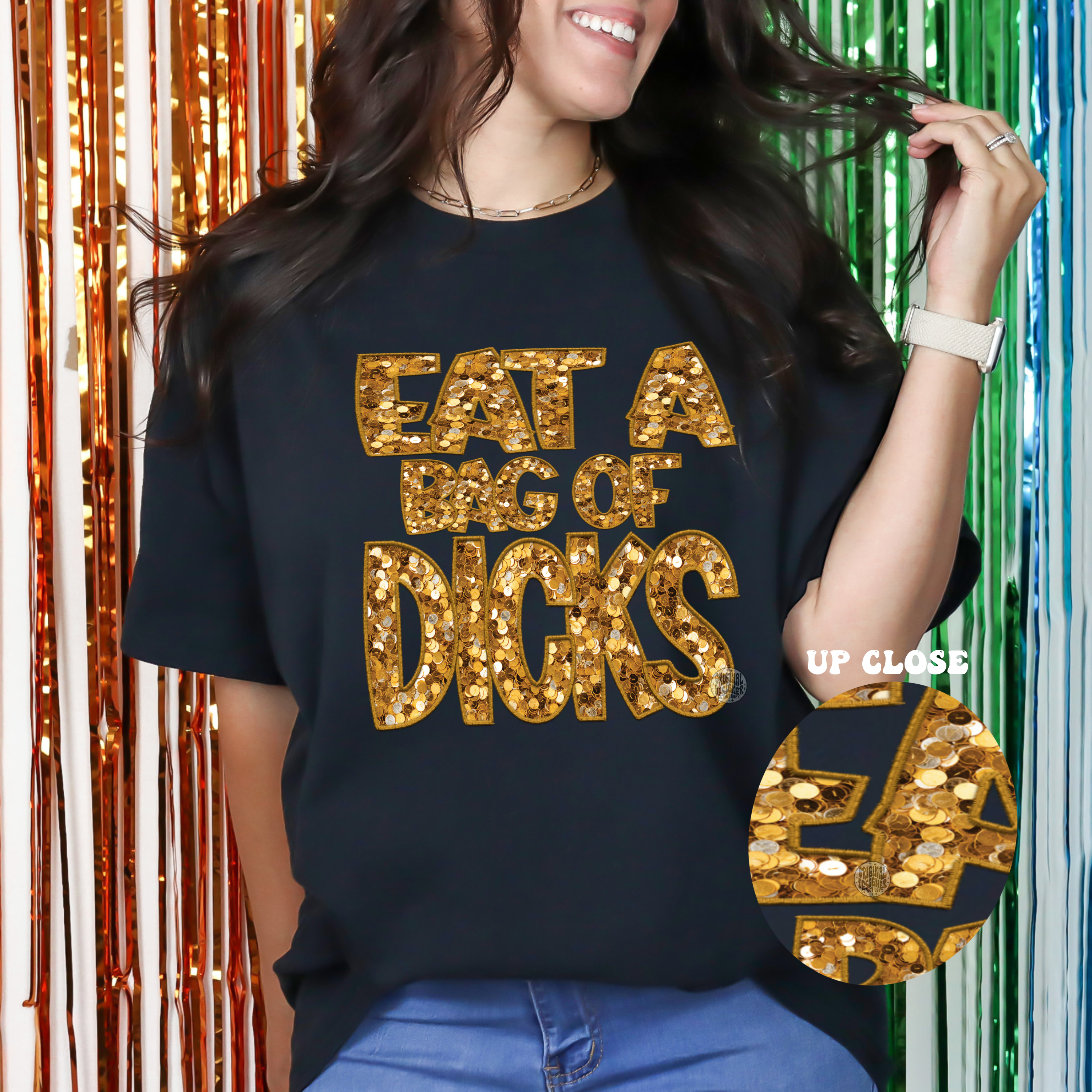 Eat A Bag of Dicks Faux embroidery/sequin Gildan Softstyle T-Shirt