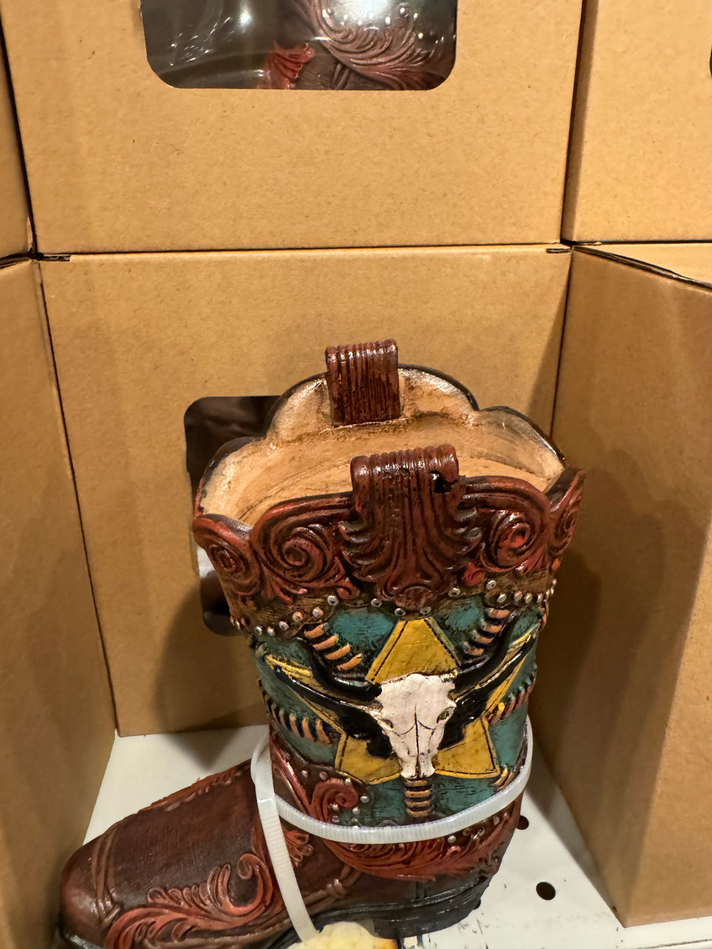 Gold Star Cowskull Boot Vase