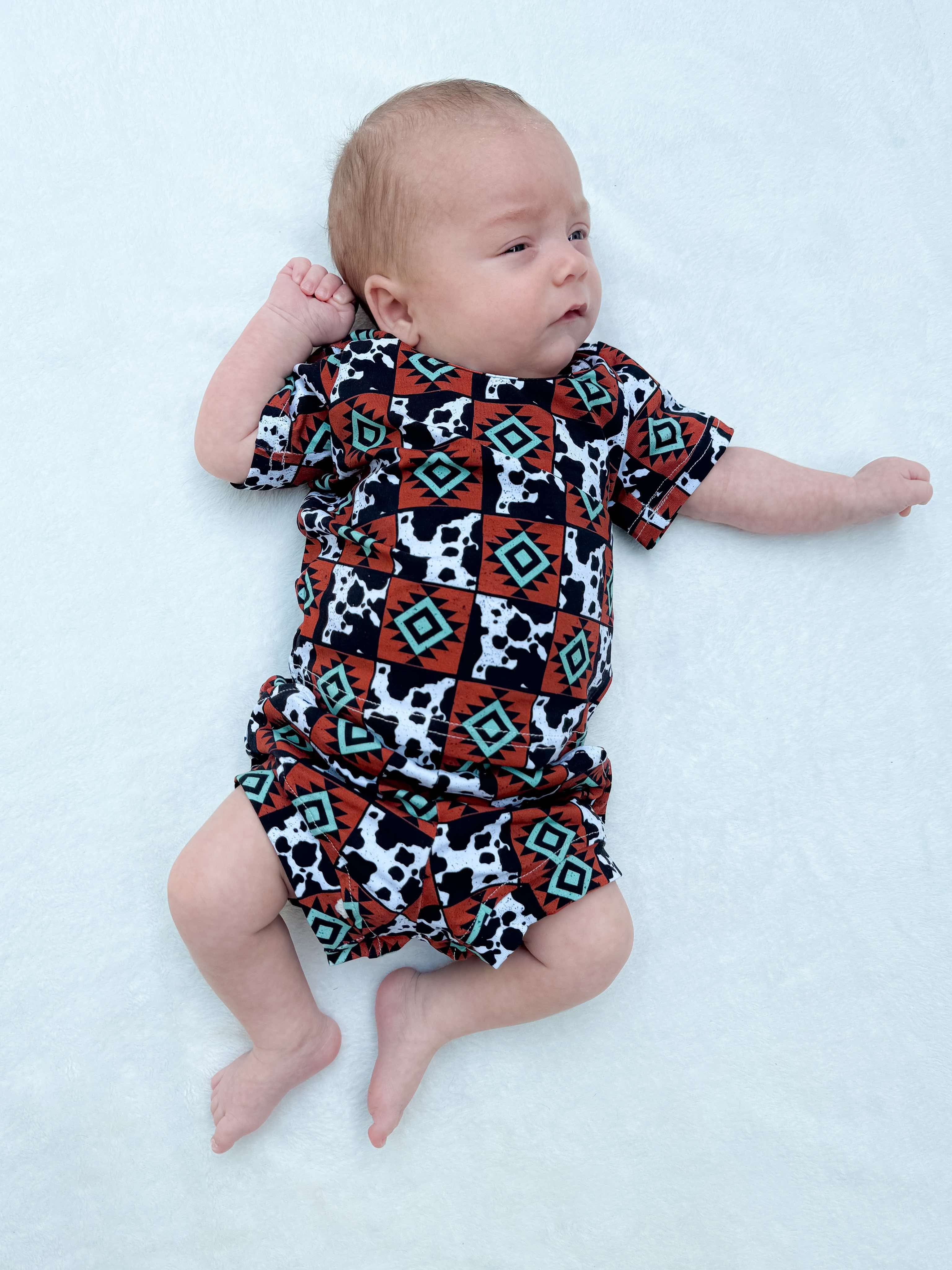 Cow & Aztec Checkered Short Set