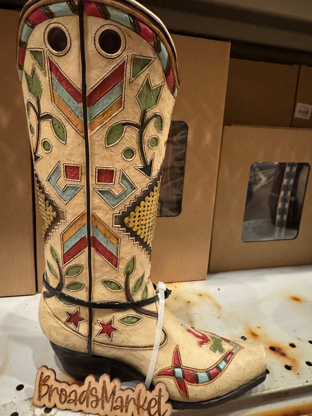 RA5933 Beige Aztec Boot Vase