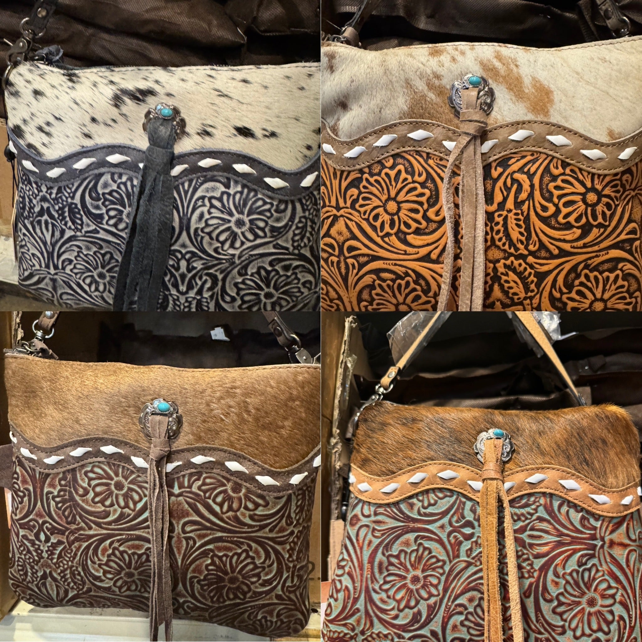 BA2822 Tooled Concho Cowhide Purse