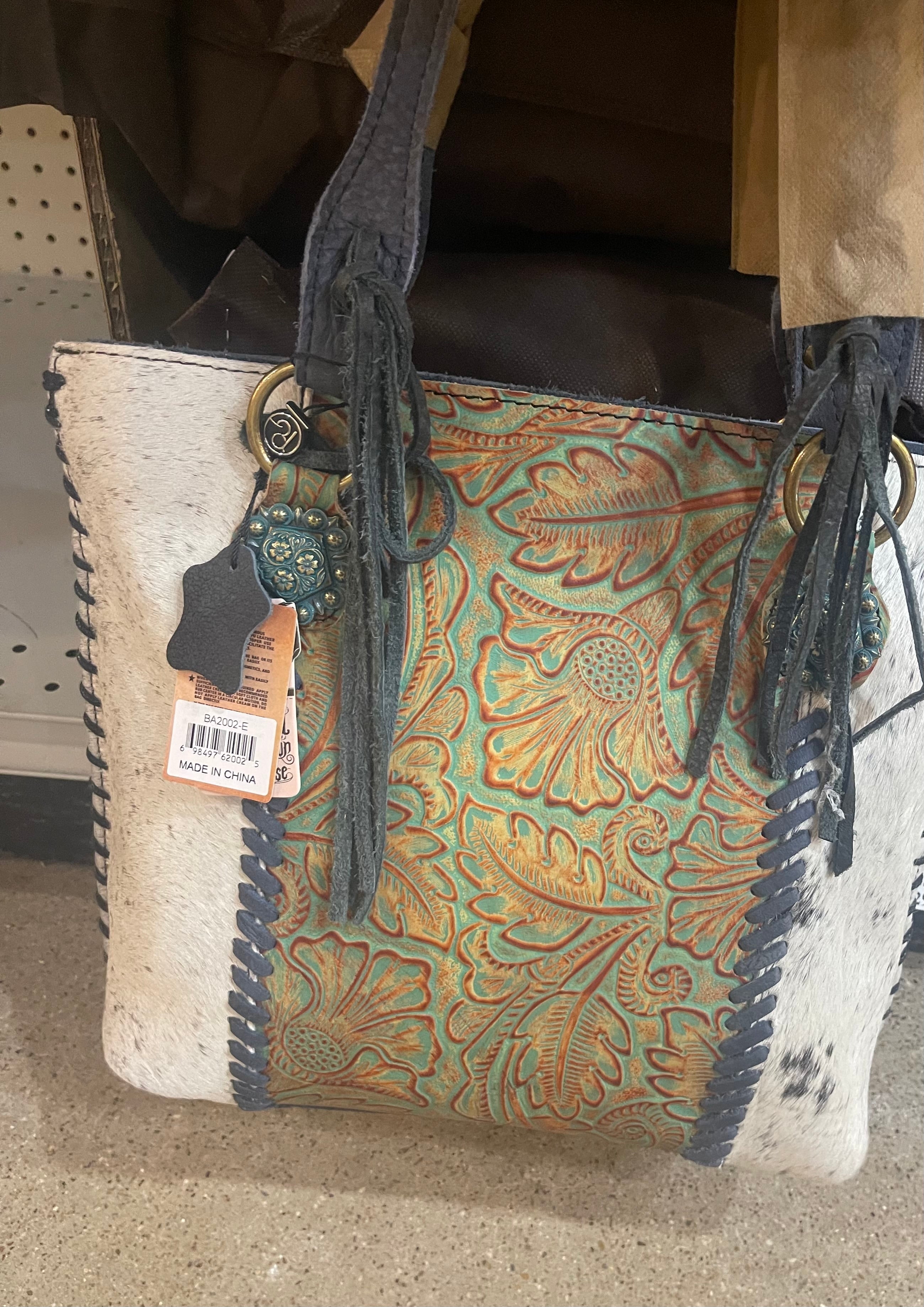 Tooled Floral Cowhide Shoudler Bag Purse