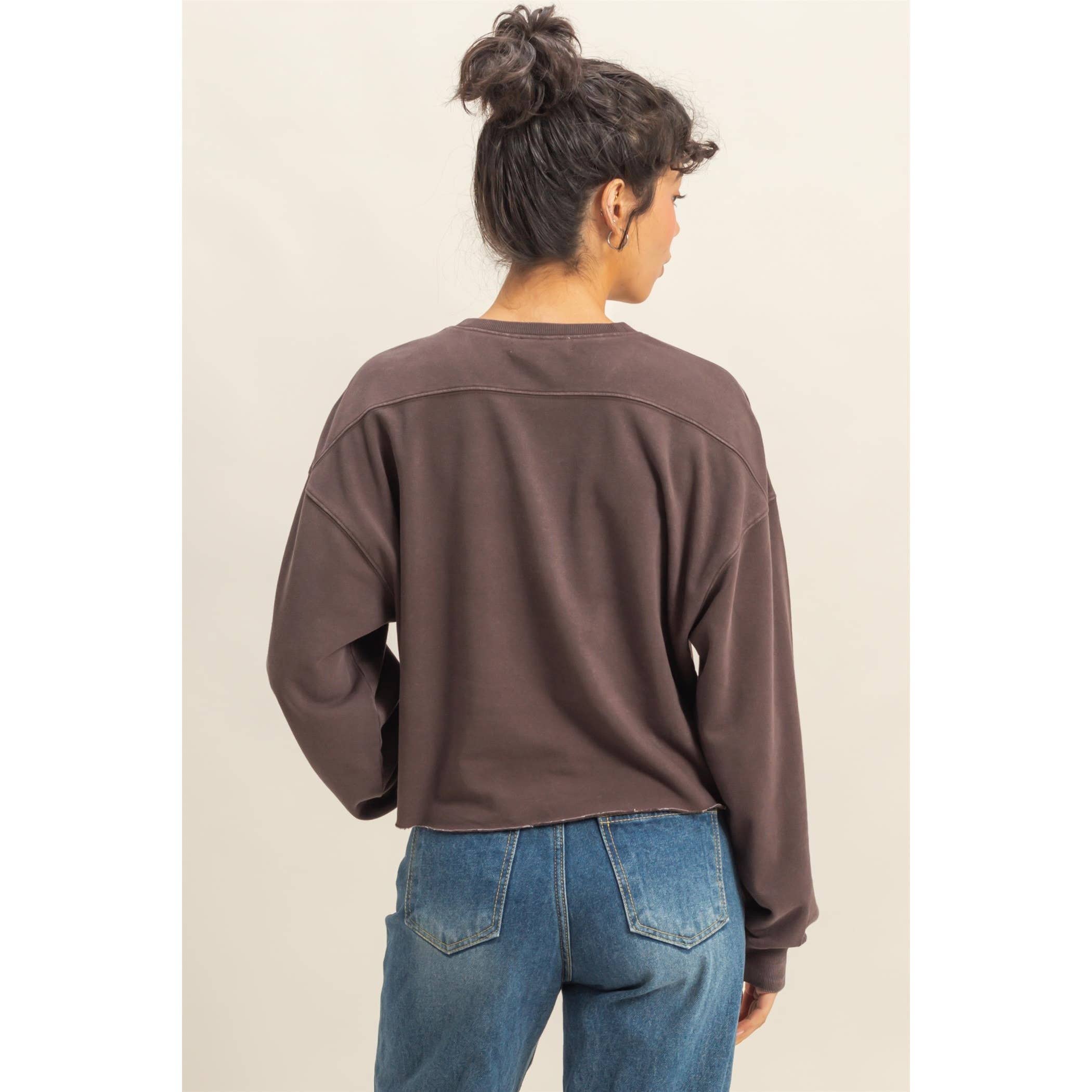 Cropped Crewneck Sweatshirt With Oversized Sleeves