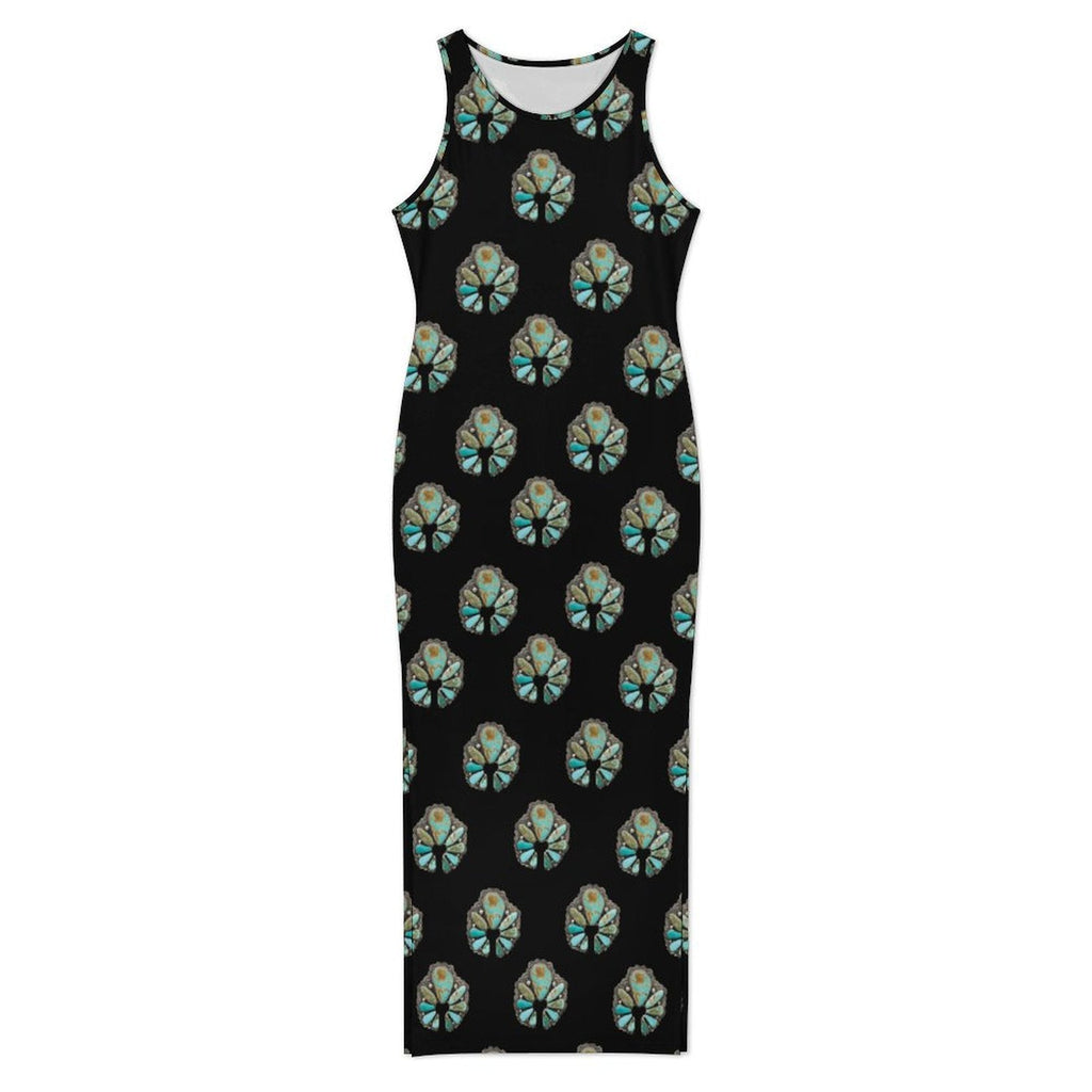 Turquoise Naja Sleeveless Bodycon Side Slit Maxi Dress