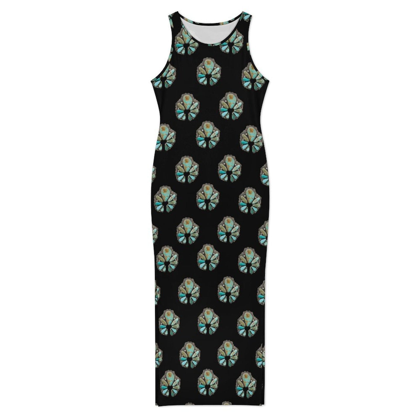 Turquoise Naja Sleeveless Bodycon Side Slit Maxi Dress